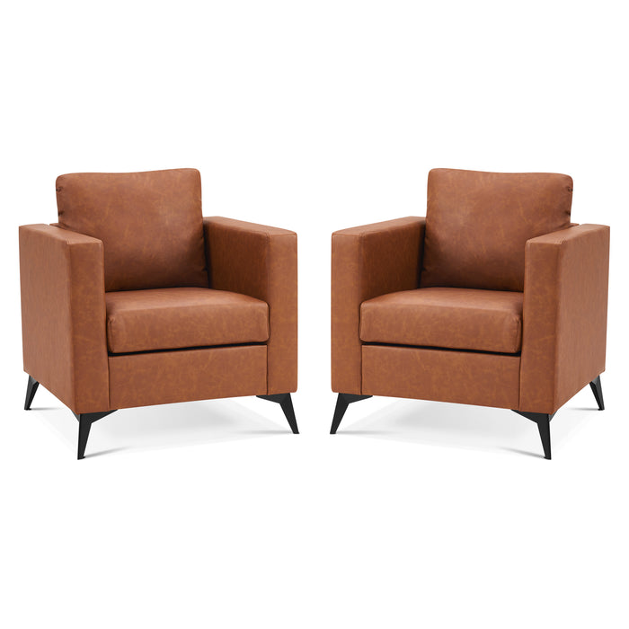 Mcombo Modern Accent Chair, Club Armchair with Metal Legs, Faux Leather Single Sofa Chairs for Living Room Bedroom Office LW654