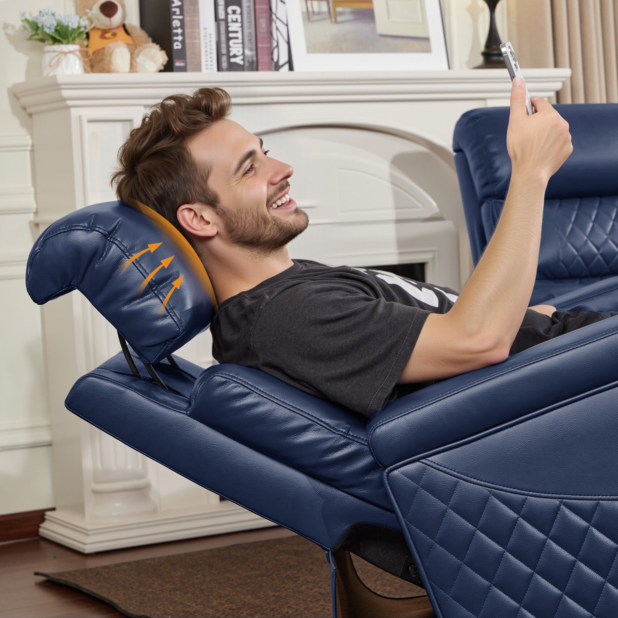 Power Reclining Loveseat with Console, Home Theater Seating, Faux leather HTS480
