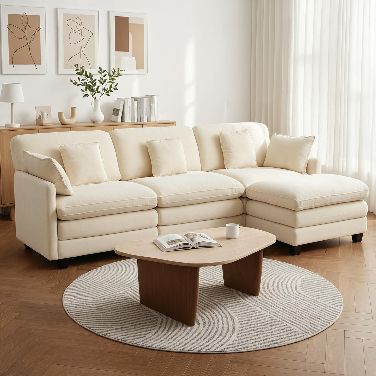 Loveseat Sofa Couch with Chaise Ottoman, L-Shaped Modular Sectional Sofa, SF068