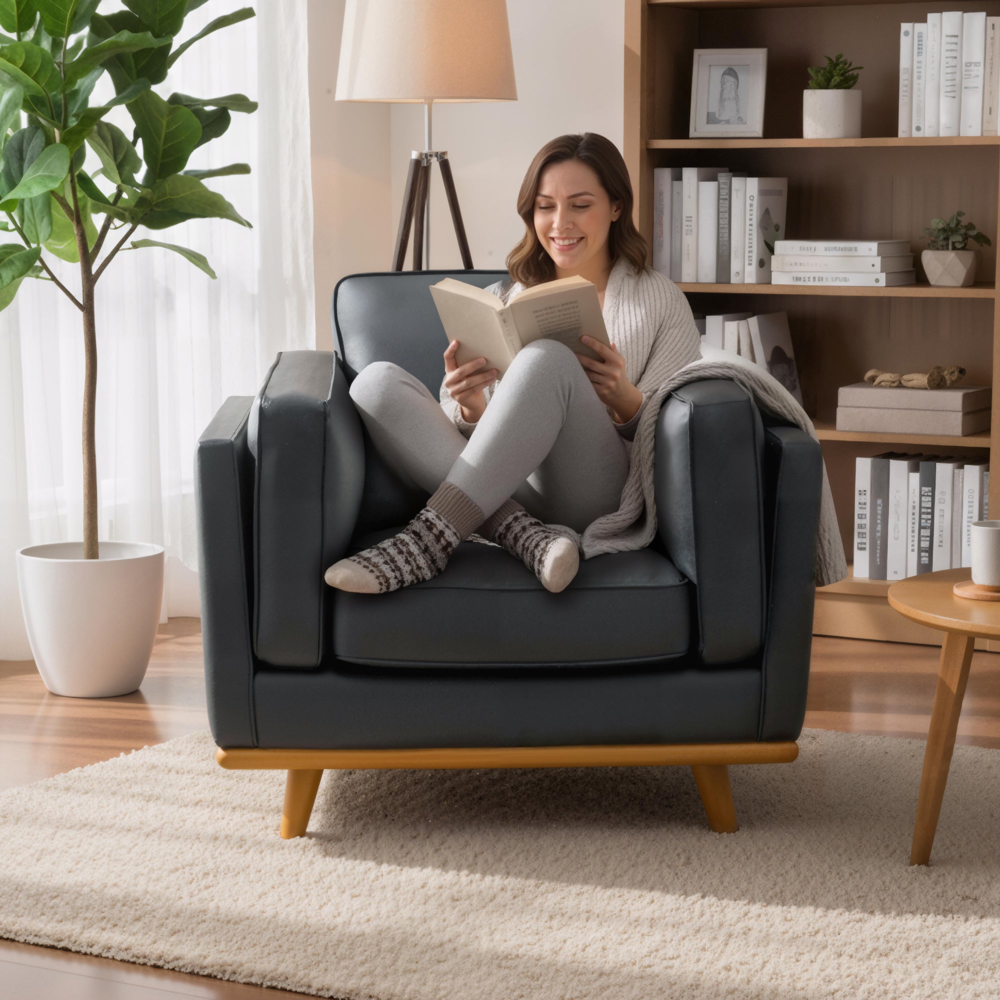 MCombo Napa Leather Couch, Leather Sofa for Living Room, Office, Solid Wood Accent, Vintage Italian Leather, VE792|VE793|VE794