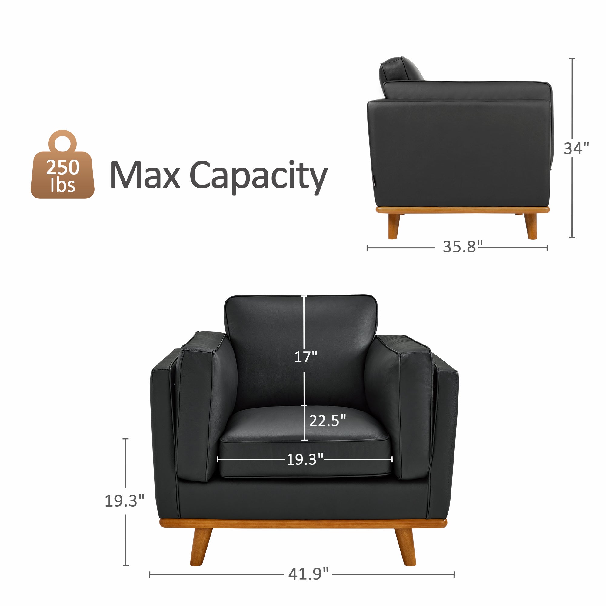 Napa Leather Couch, Leather Sofa for Living Room, Office, Solid Wood Accent, Vintage Italian Leather, VE792|VE793|VE794