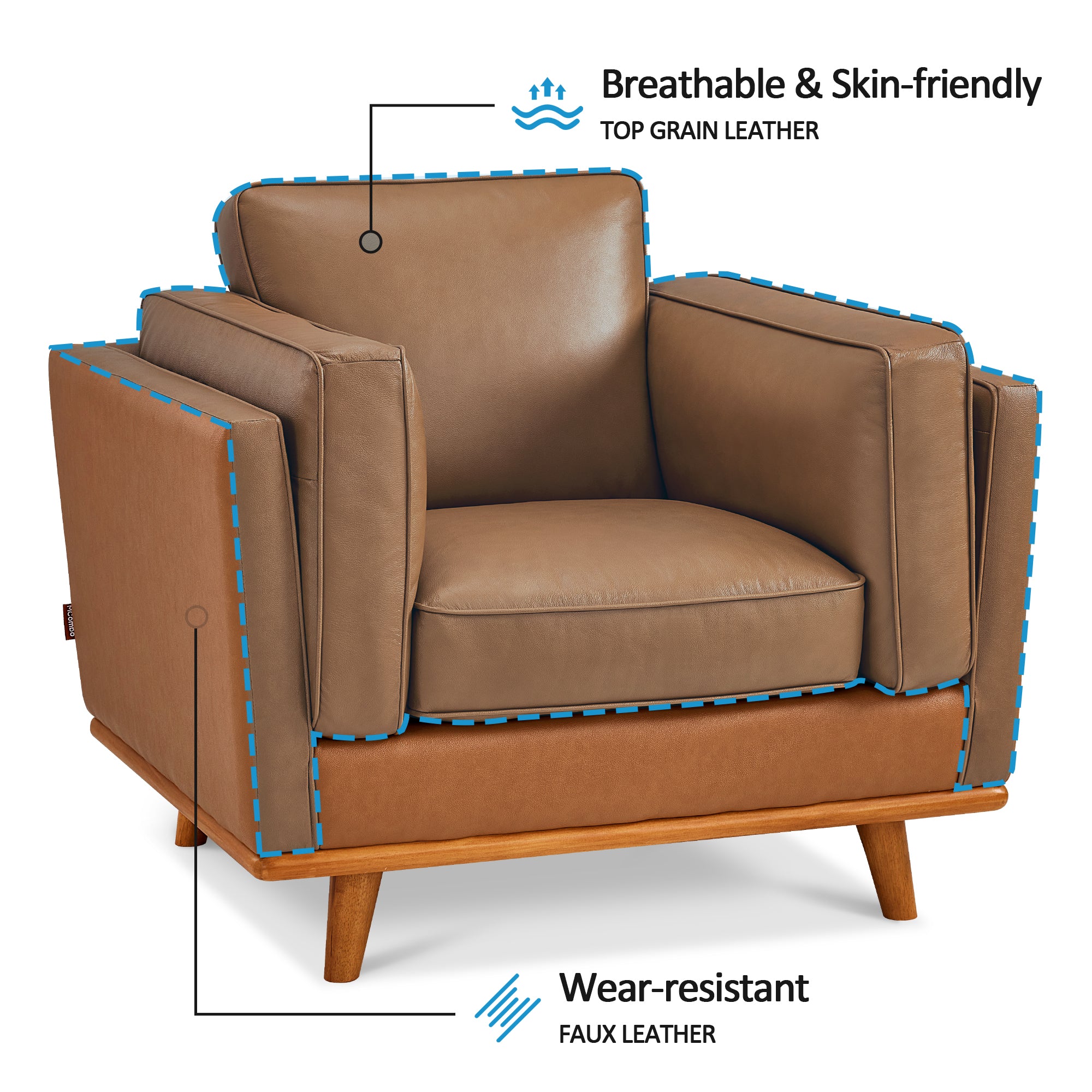 Napa Leather Couch, Leather Sofa for Living Room, Office, Solid Wood Accent, Vintage Italian Leather, VE792|VE793|VE794