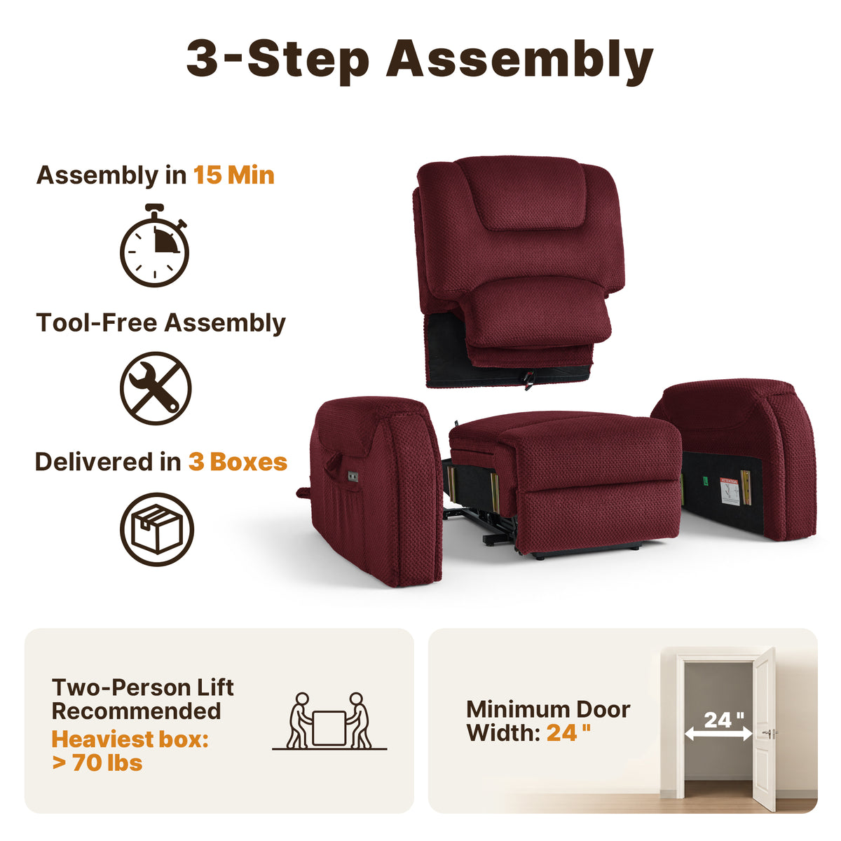 4-Motor Power Lift Recliner with Power Lumbar & Headrest R7558