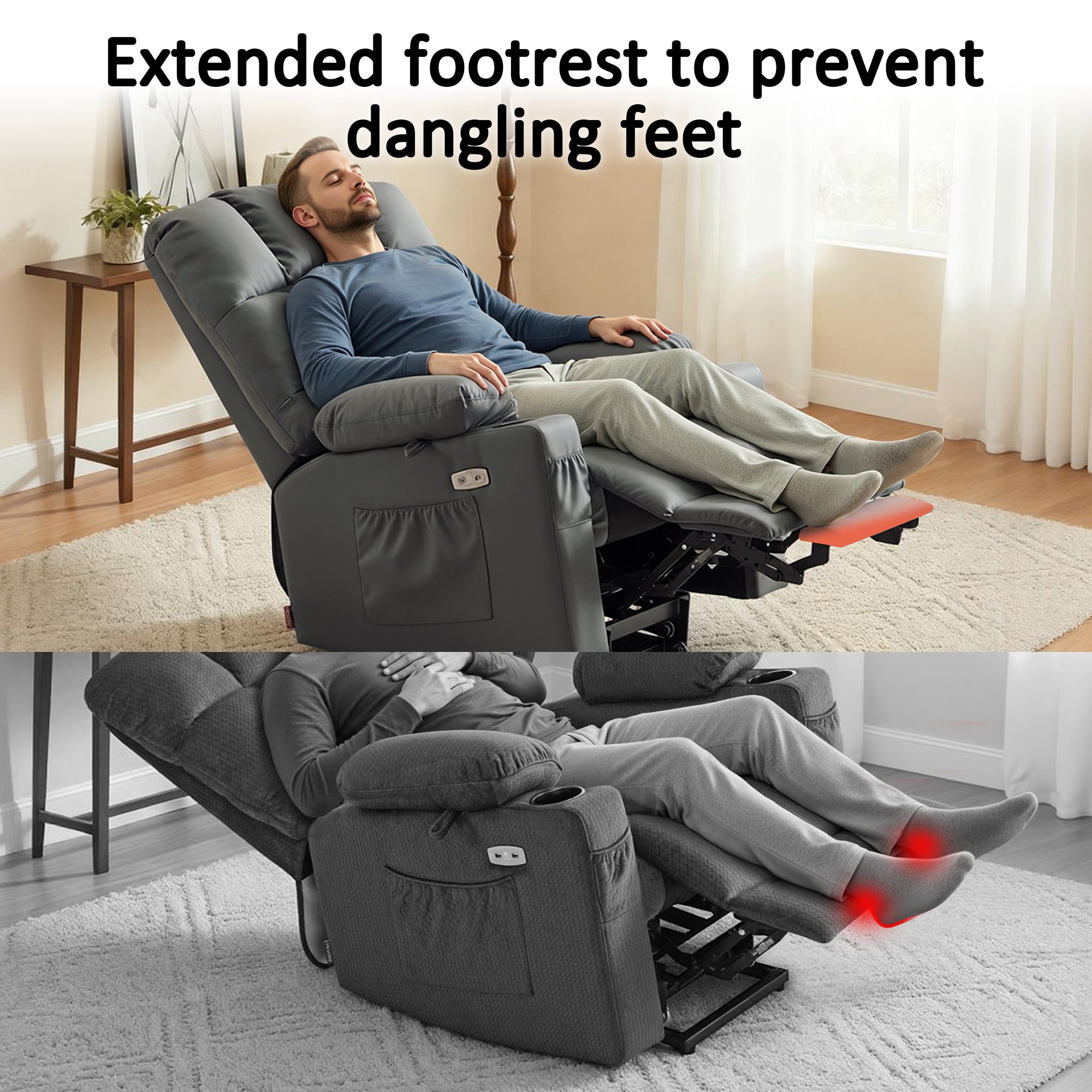 Power Lift Recliner Chair for Elderly, Dual Motor, Massage and Heat, Faux Leather 7680|7679|R7688|R7677