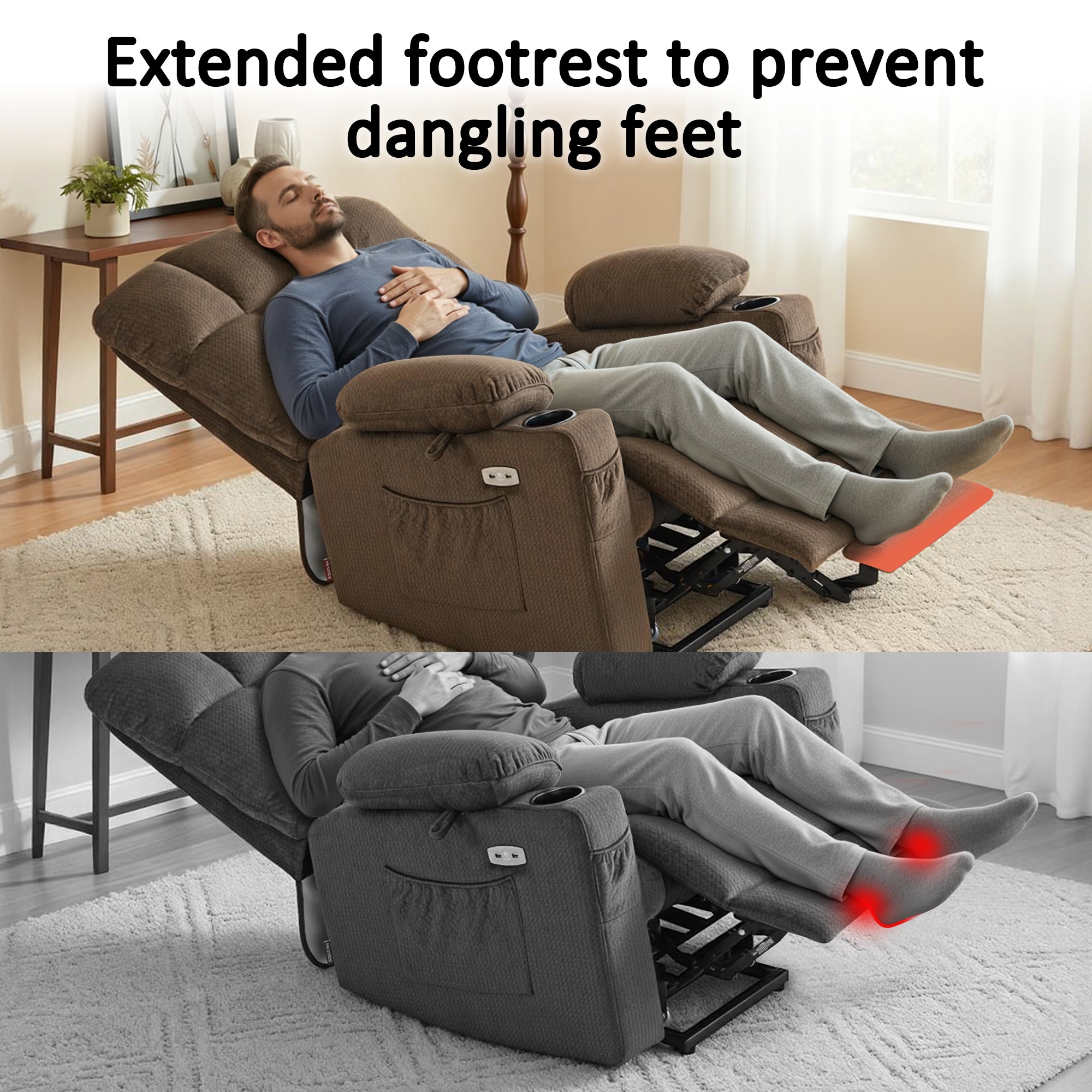 Power Lift Recliner Chair for Elderly, Dual Motor, Massage and Heat, Fabric 7680|7679|R7688|R7677