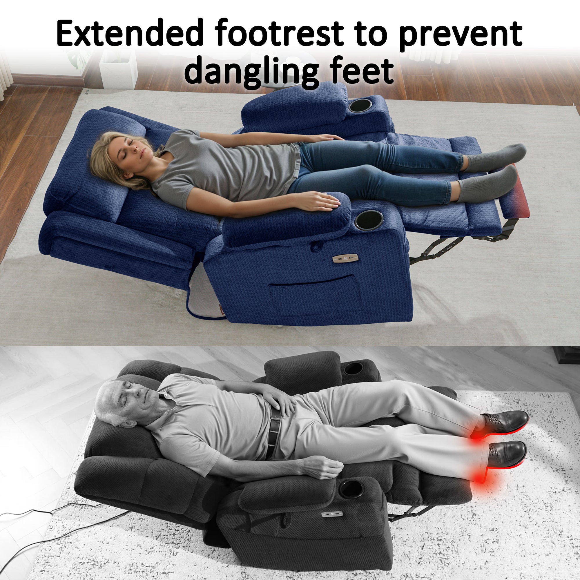 Power Lift Recliner Chair, Triple Motor, Massage and Heat, Fabric 7661|7662|7664