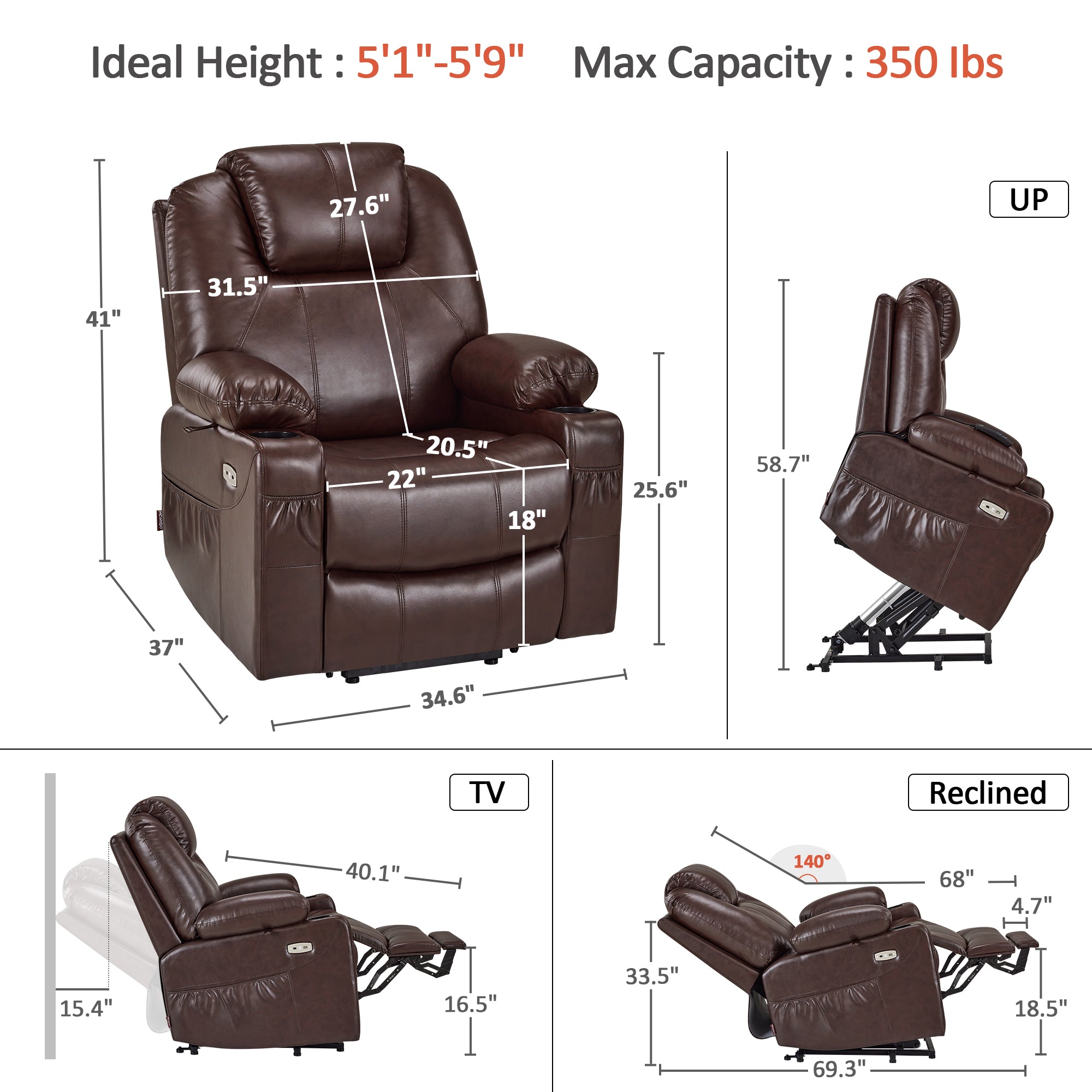 Power Lift Recliner Chair for Elderly, Massage and Heat, Faux Leather 7040|7516|7141|R7045|R7510
