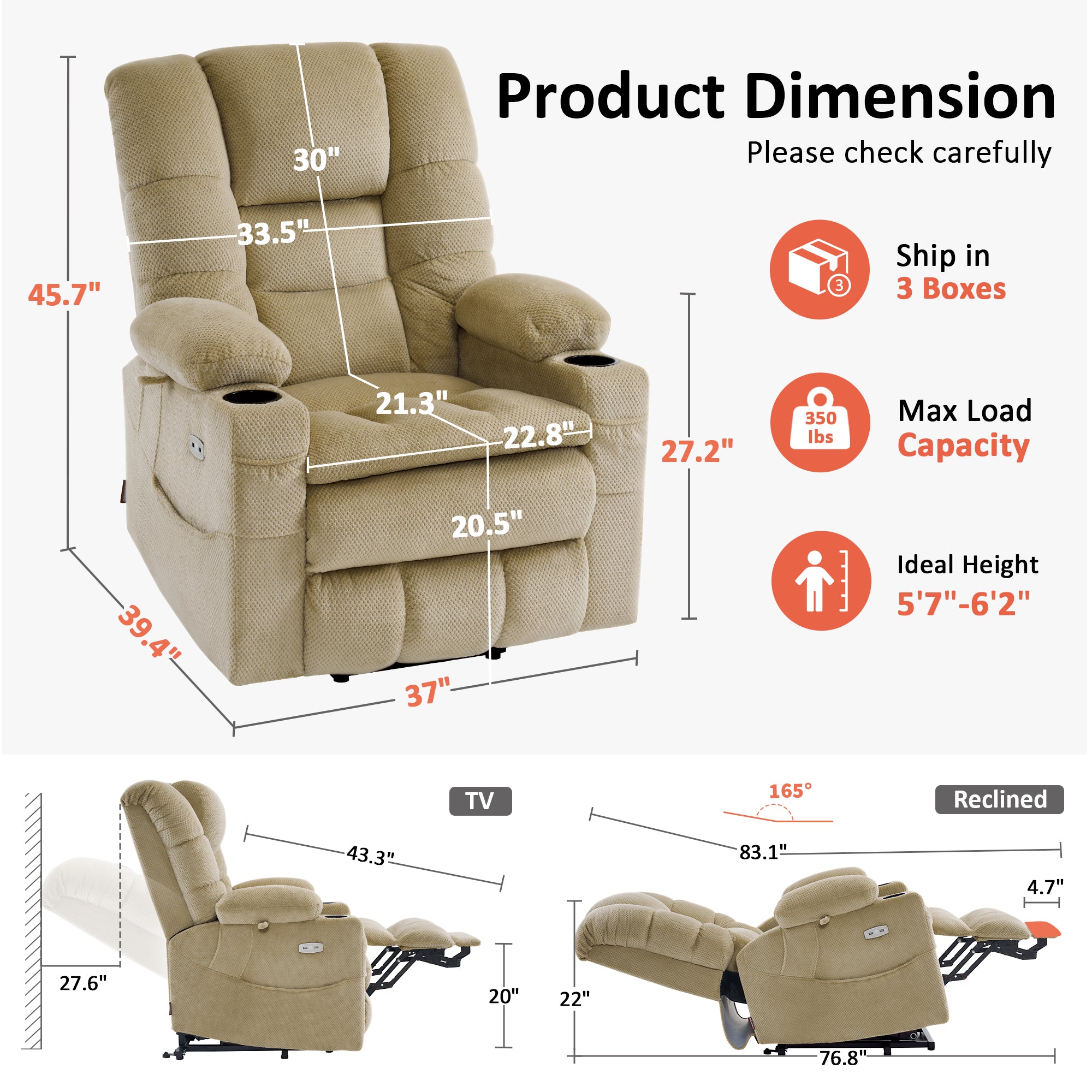 Power Lift Recliner Chair, Triple Motor, Massage and Heat, Fabric 7634|7631|7632|R7635