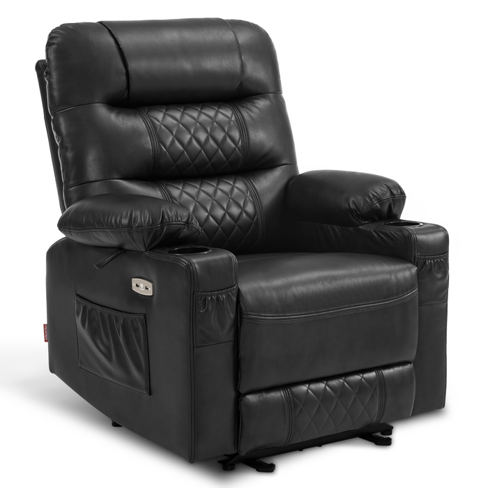 MCombo Power Recliner Chair, Electric Reclining with Heat and Massage for Adult, Cup Holder, USB Port, Extended Footrest, Breathable Leather Electric Reliner Sofa Seat for Living Room, 6160-PR621 (No Lift)