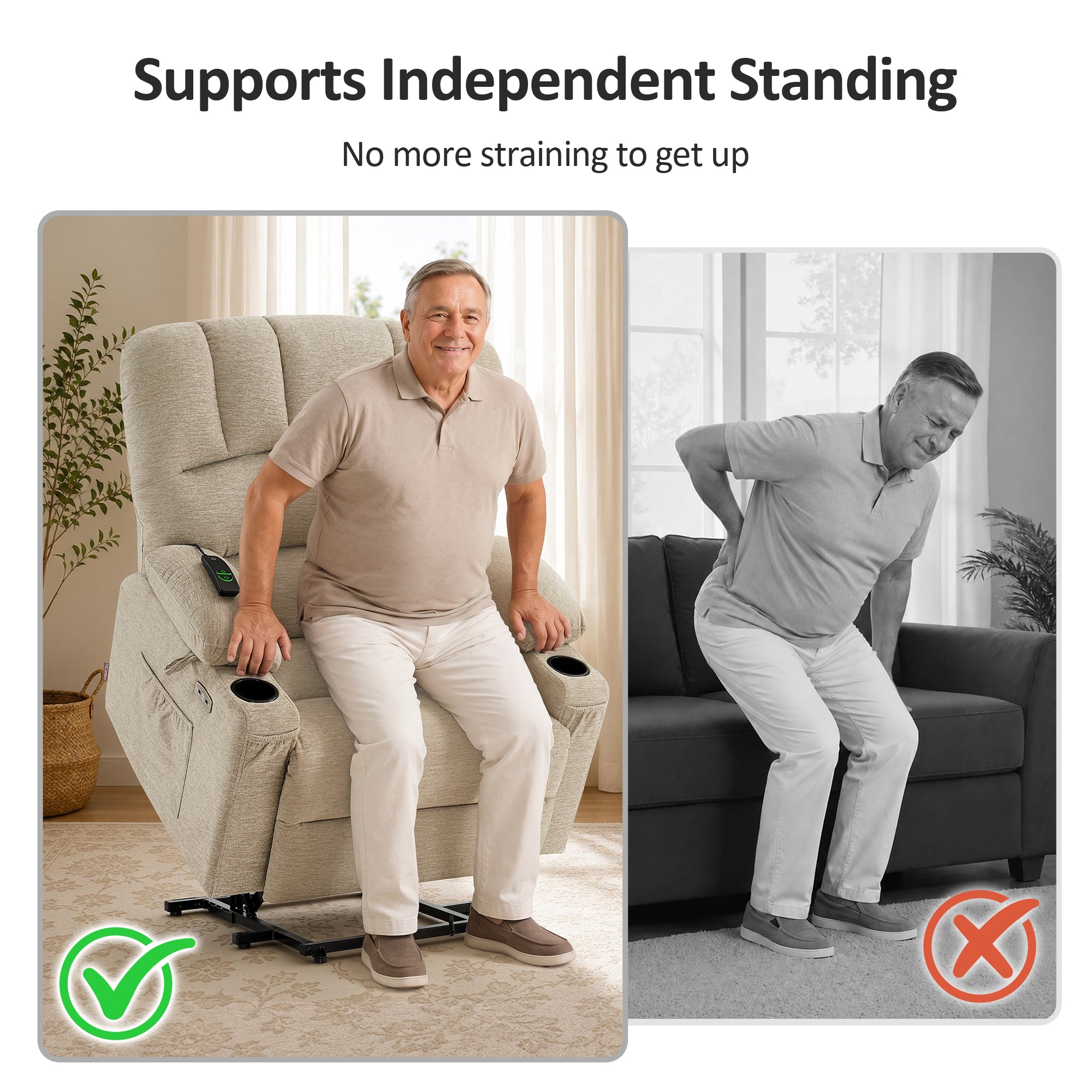 Power Lift Recliner Chair, Massage and Heat, Fabric 7095|7099|R7092|R7096