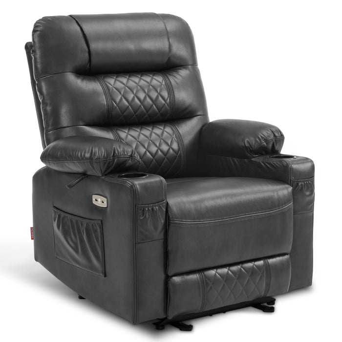 MCombo Power Recliner Chair, Electric Reclining with Heat and Massage for Adult, Cup Holder, USB Port, Extended Footrest, Breathable Leather Electric Reliner Sofa Seat for Living Room, 6160-PR621 (No Lift)