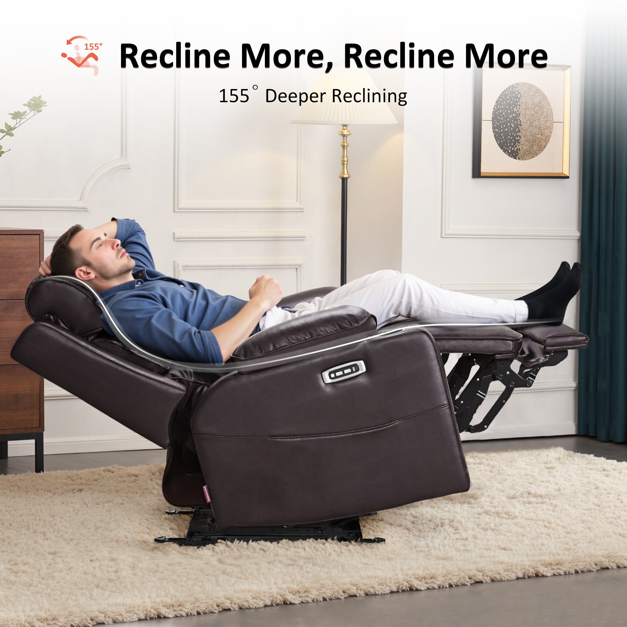 Power Reclining Loveseat with Heat and Massage, Faux Leather 6711