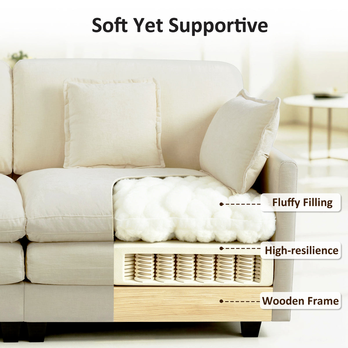 Loveseat Sofa Couch with Chaise Ottoman, L-Shaped Modular Sectional Sofa, SF068