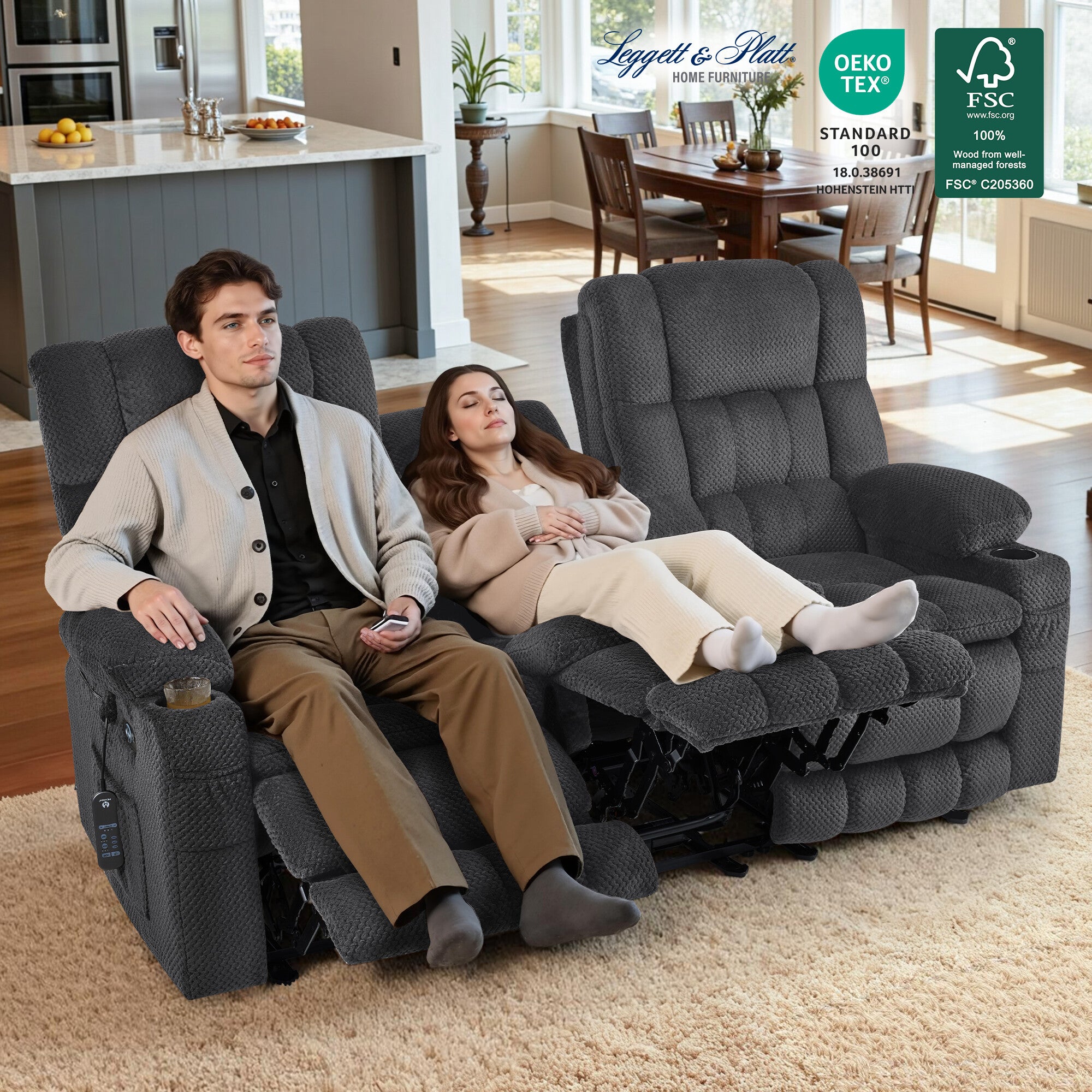 Power Reclining Loveseat with Heat and Massage, Fabric RS6314