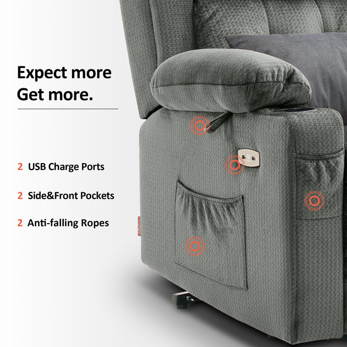 MCombo Lay Flat Lift Recliner with Power Headrest for Small Elderly People, Infinite Position Lift Chair, Massage and Heat, Fabric 7660