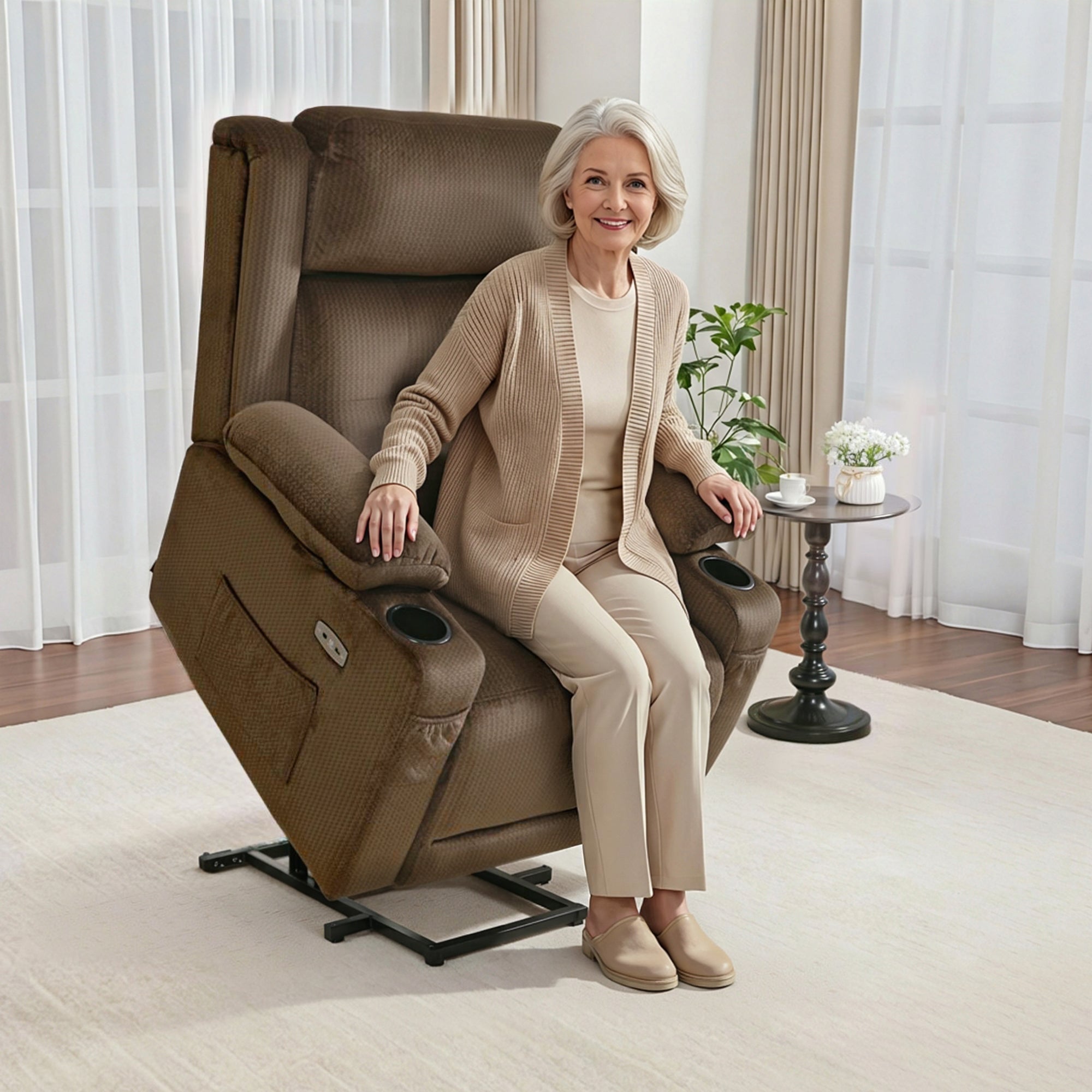Power Lift Recliner Chair, Triple Motor, Massage and Heat, Fabric 7661|7662|7664