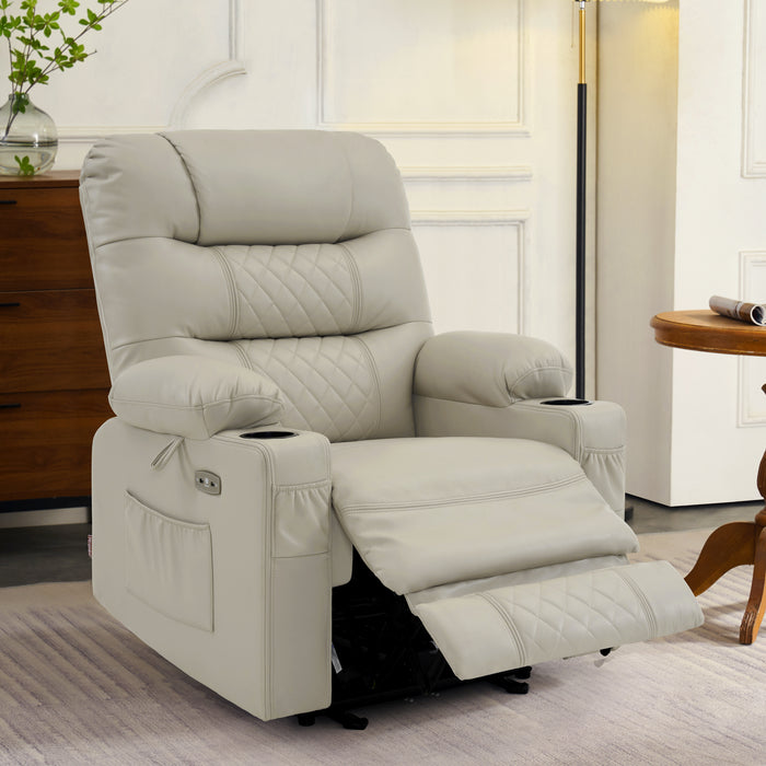 MCombo Power Recliner Chair, Electric Reclining with Heat and Massage for Adult, Cup Holder, USB Port, Extended Footrest, Breathable Leather Electric Reliner Sofa Seat for Living Room, 6160-PR621 (No Lift)