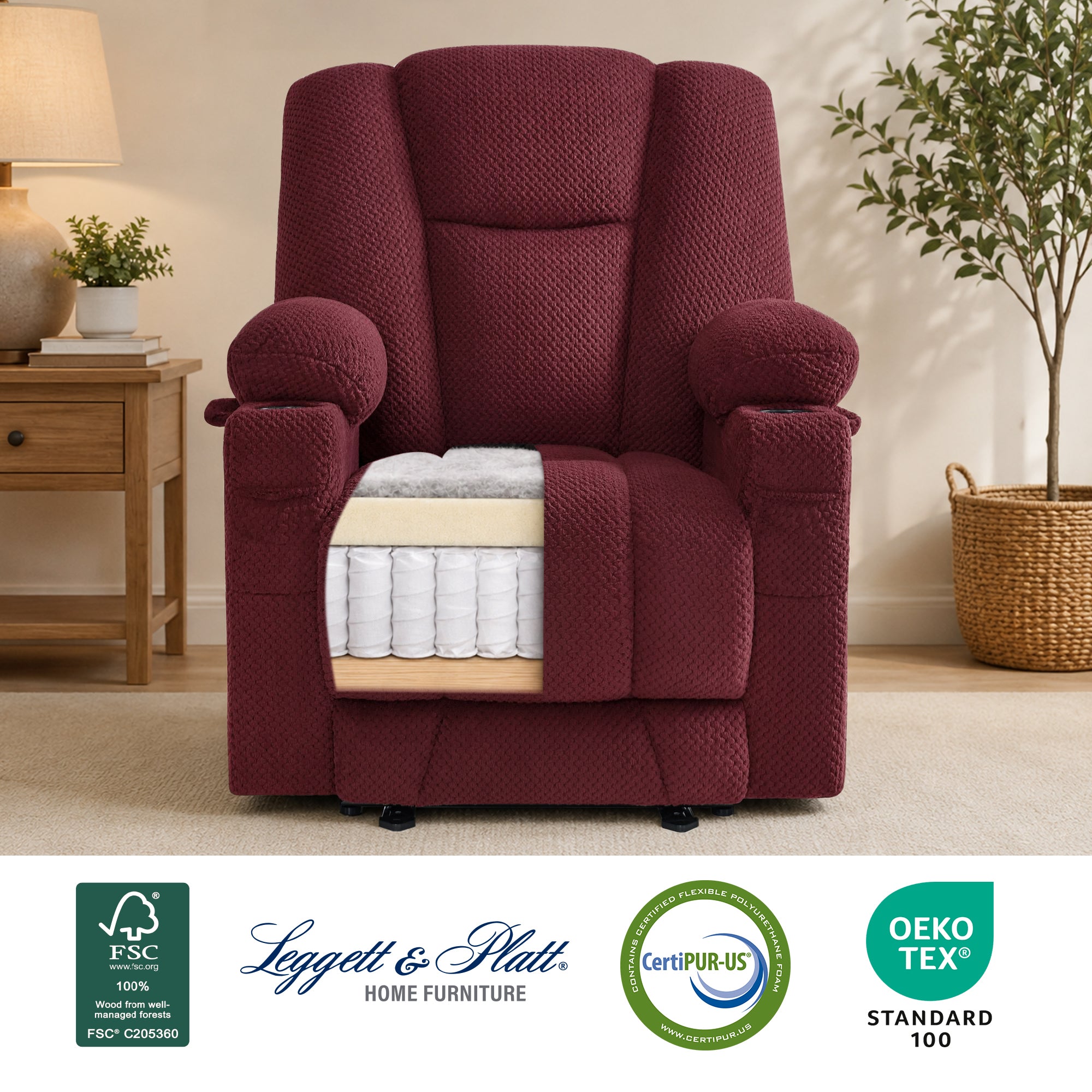 Power Recliner Chair with Massage and Heat, Fabric 8015|8017