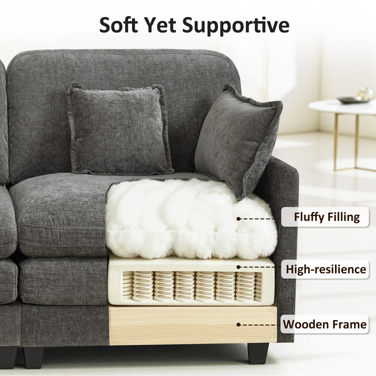 Loveseat Sofa Couch with Chaise Ottoman, L-Shaped Modular Sectional Sofa, SF068