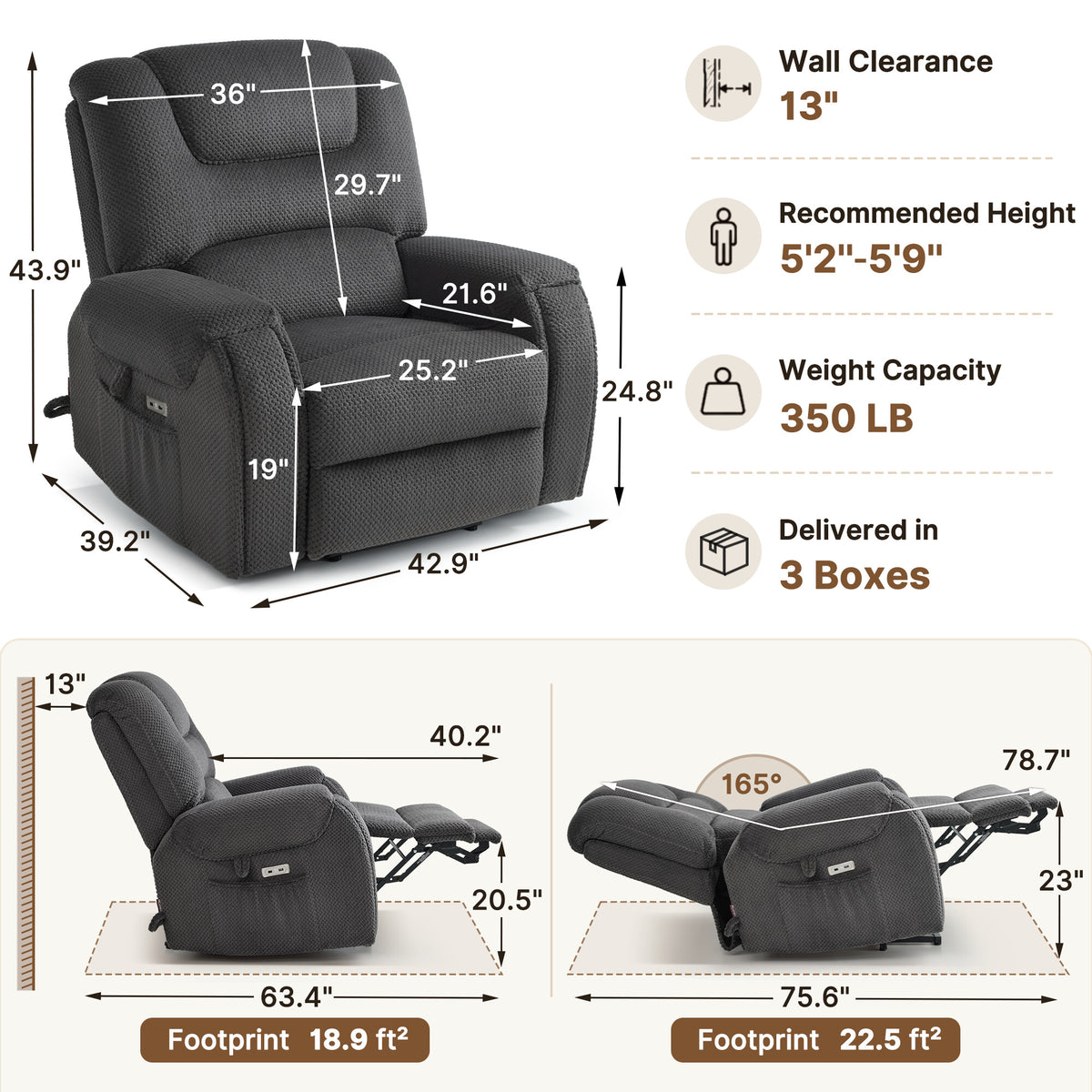 4-Motor Power Lift Recliner with Power Lumbar & Headrest R7558