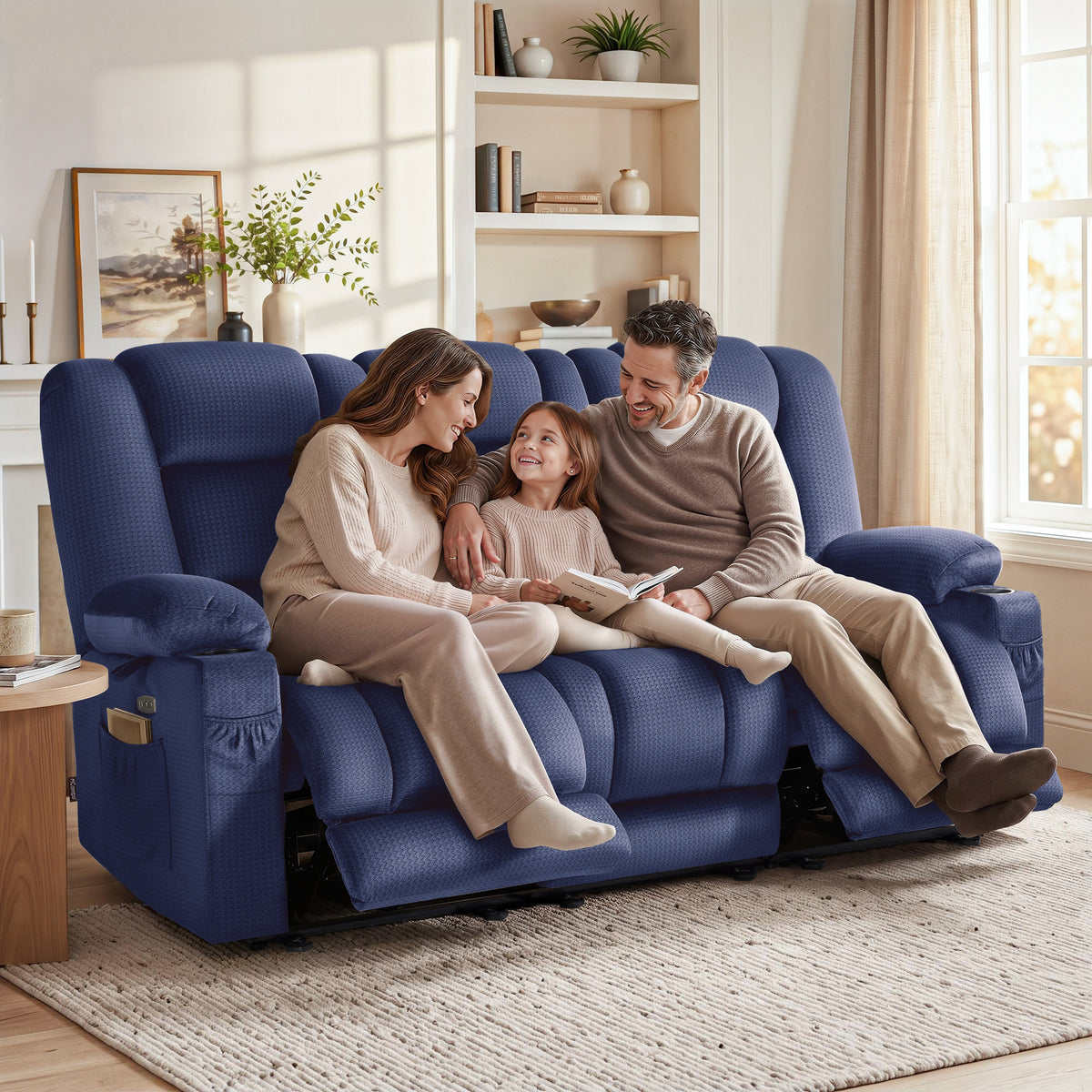 82 in 3 Seater Reclining Sofa with Heat and Massage PR648M3