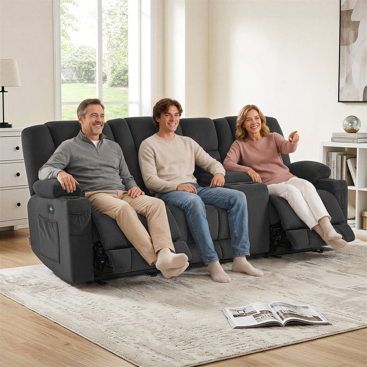 92 in 3 Seater Reclining Sofa with Storage Console 6034M4