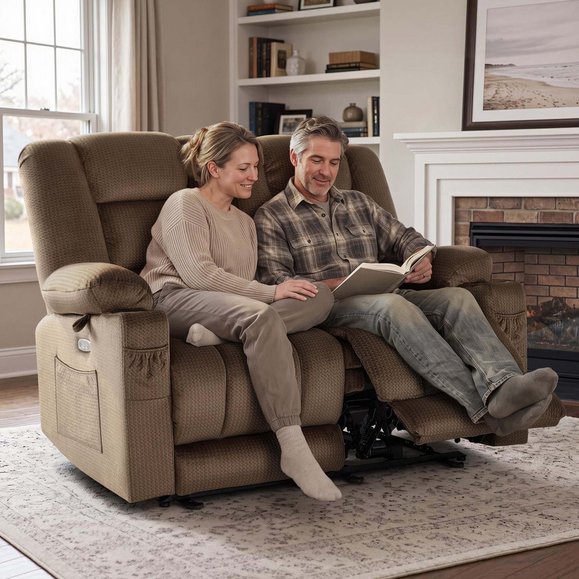 Power Reclining Loveseat with Heat and Massage, Fabric PR648