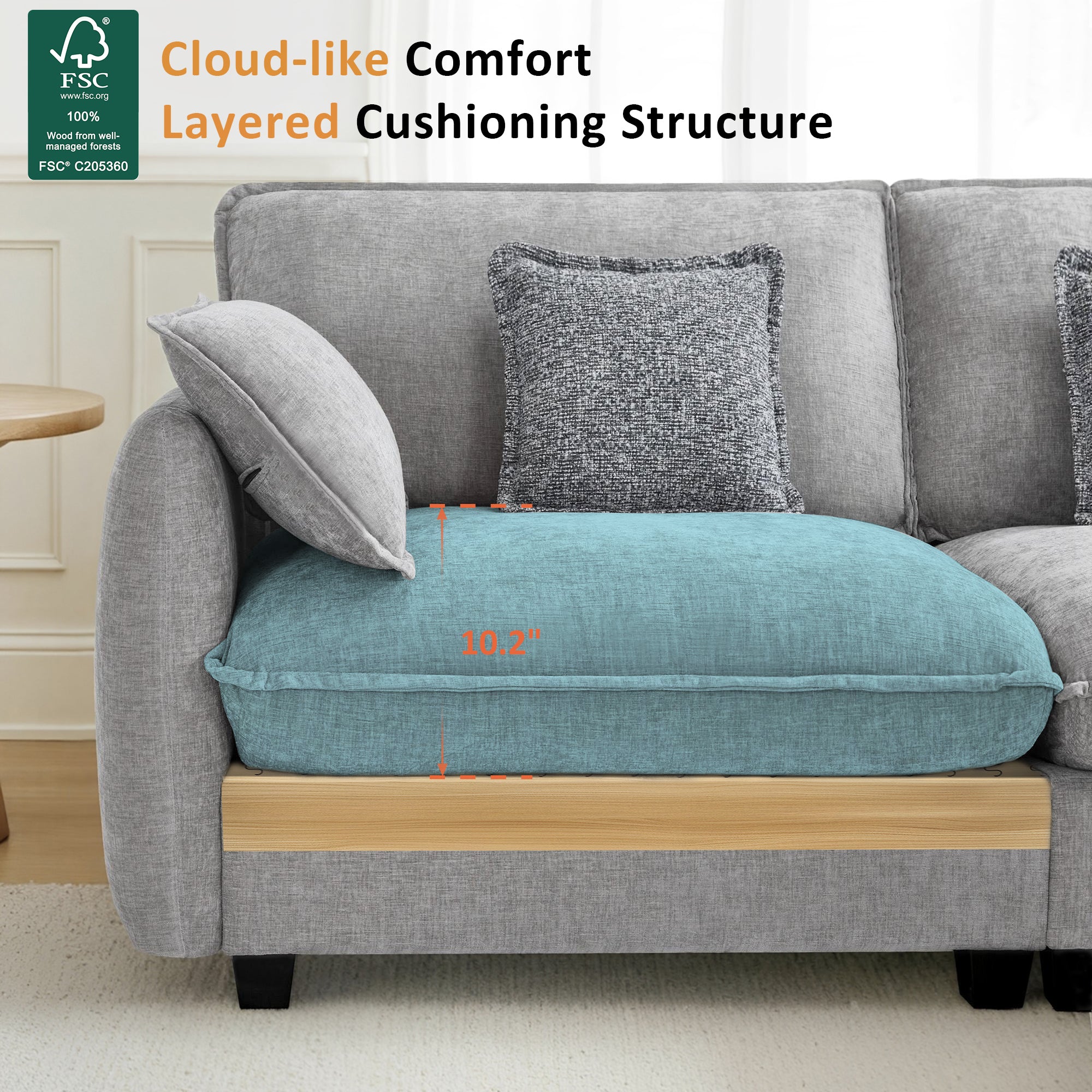 Oversized Cloud Modular Sectional Sofa, FSC Certified Sectional Couches with Ottoman for Living Room S0701