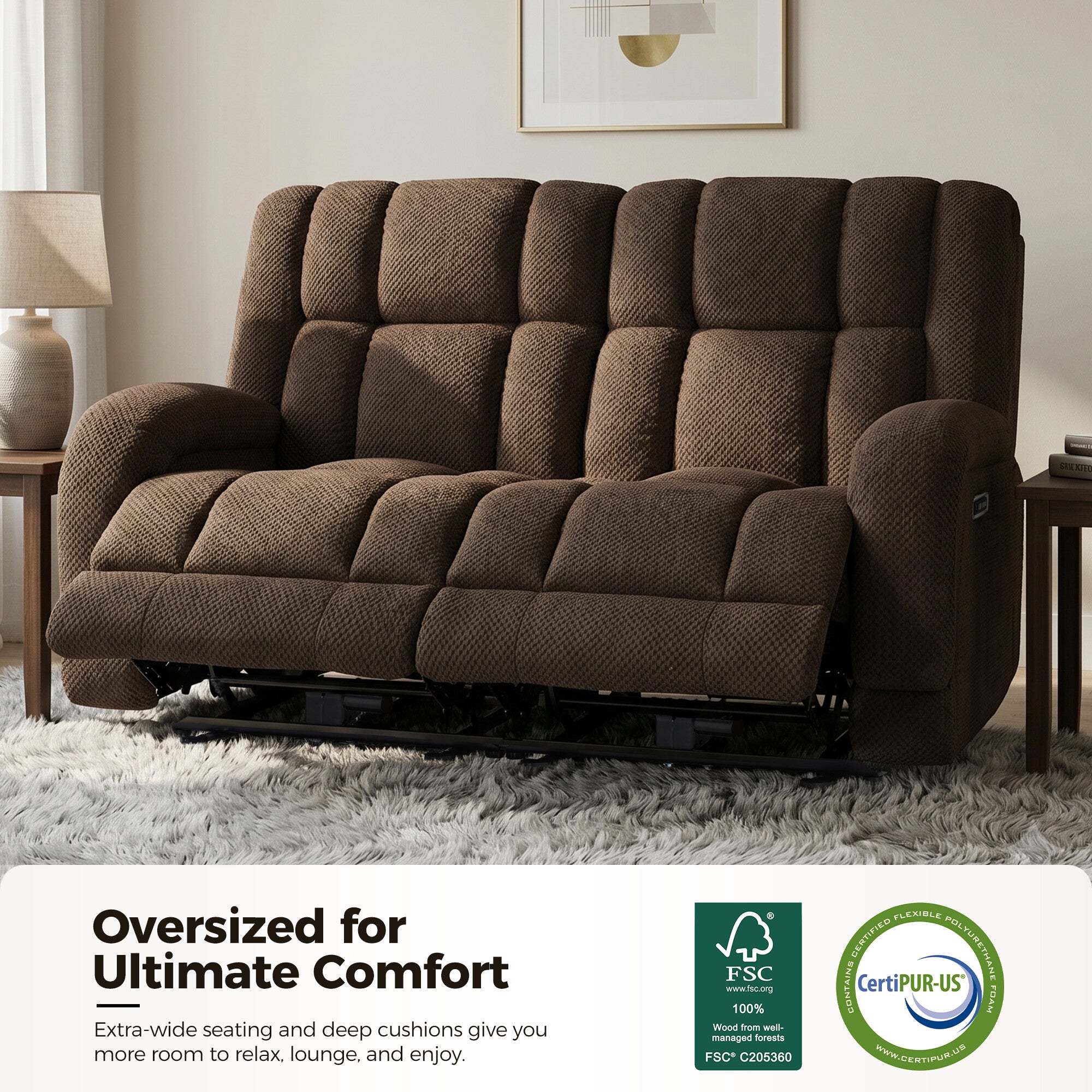 Power Reclining Loveseat with Heat and Massage, Fabric 6855