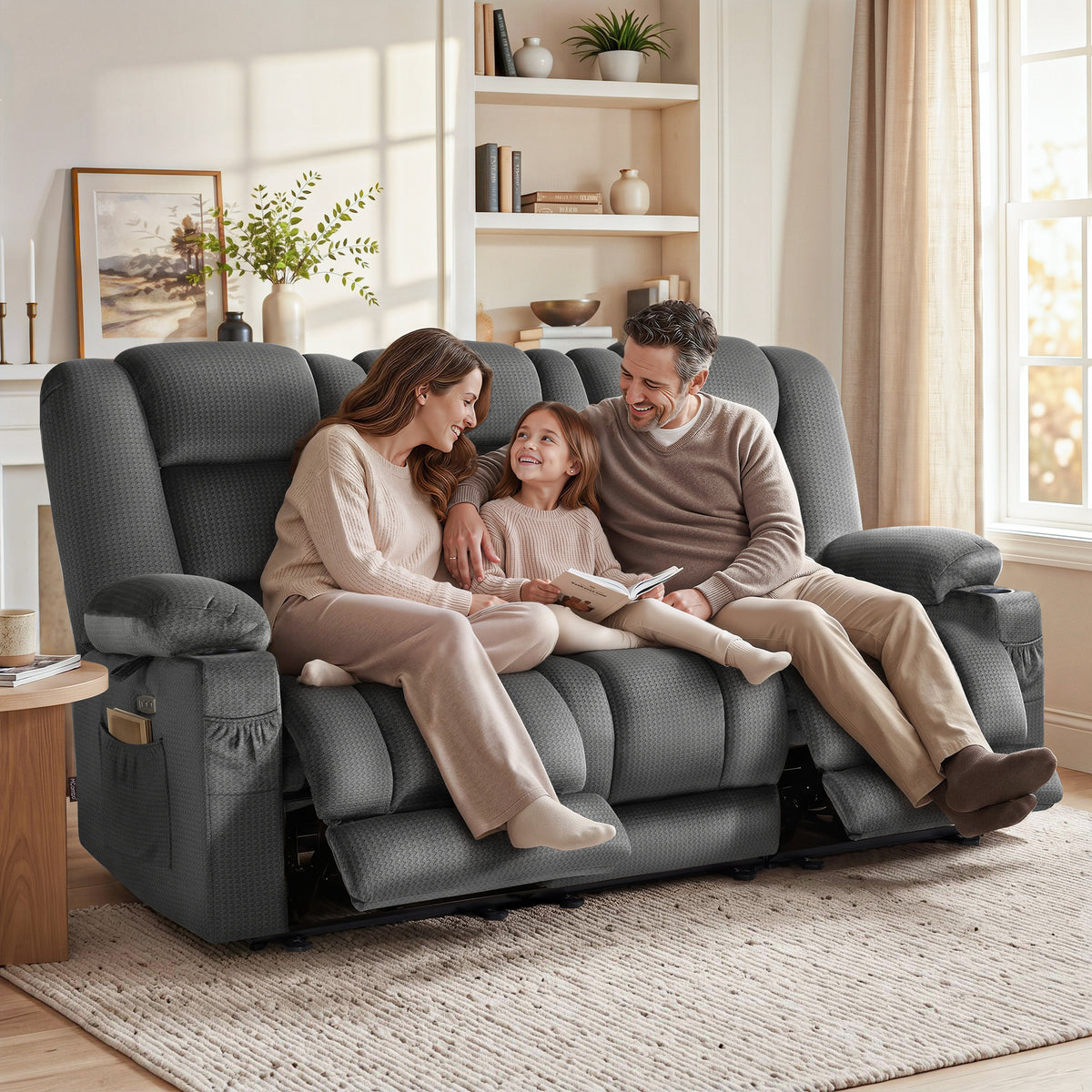 82 in 3 Seater Reclining Sofa with Heat and Massage PR648M3