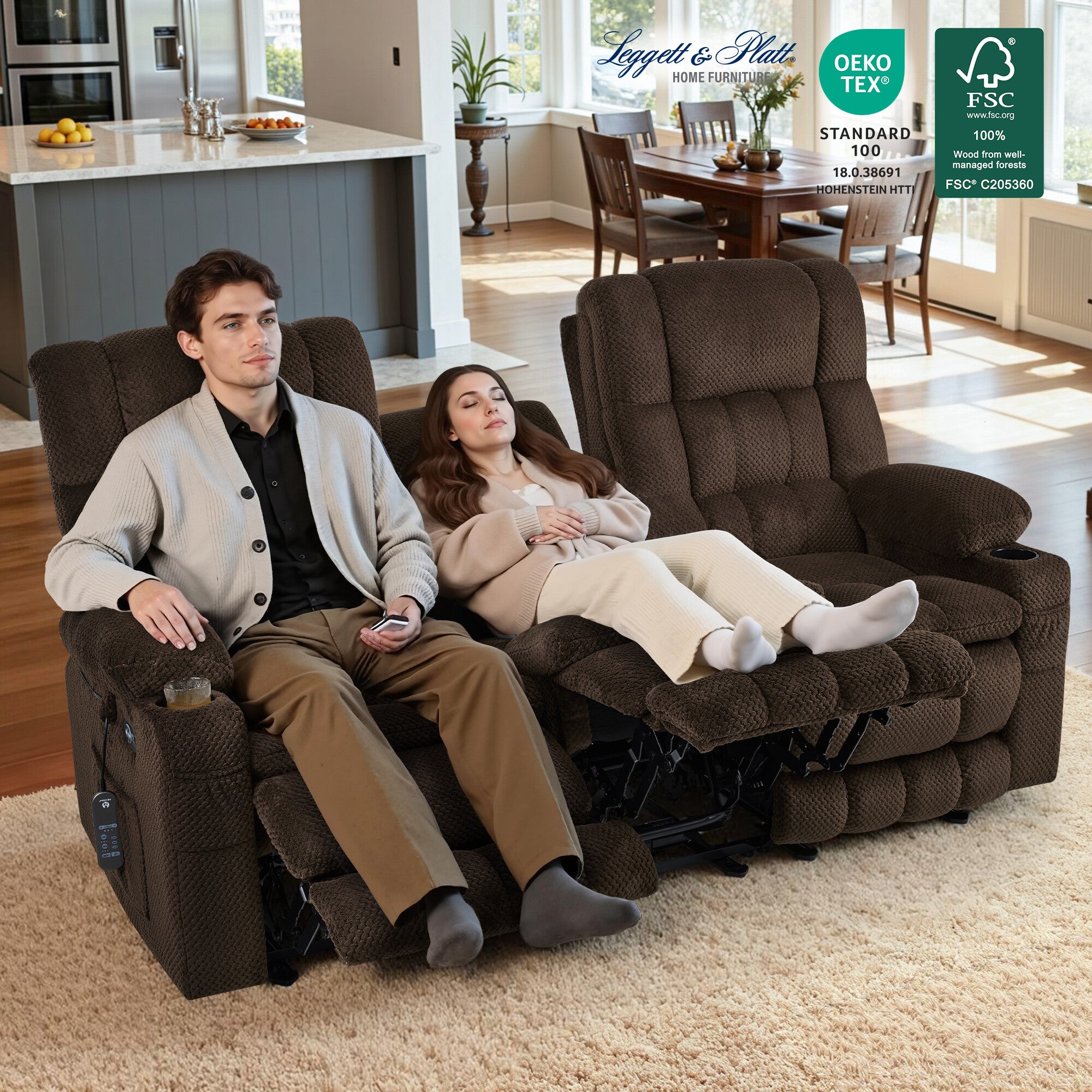 Power Reclining Loveseat with Heat and Massage, Fabric RS6314
