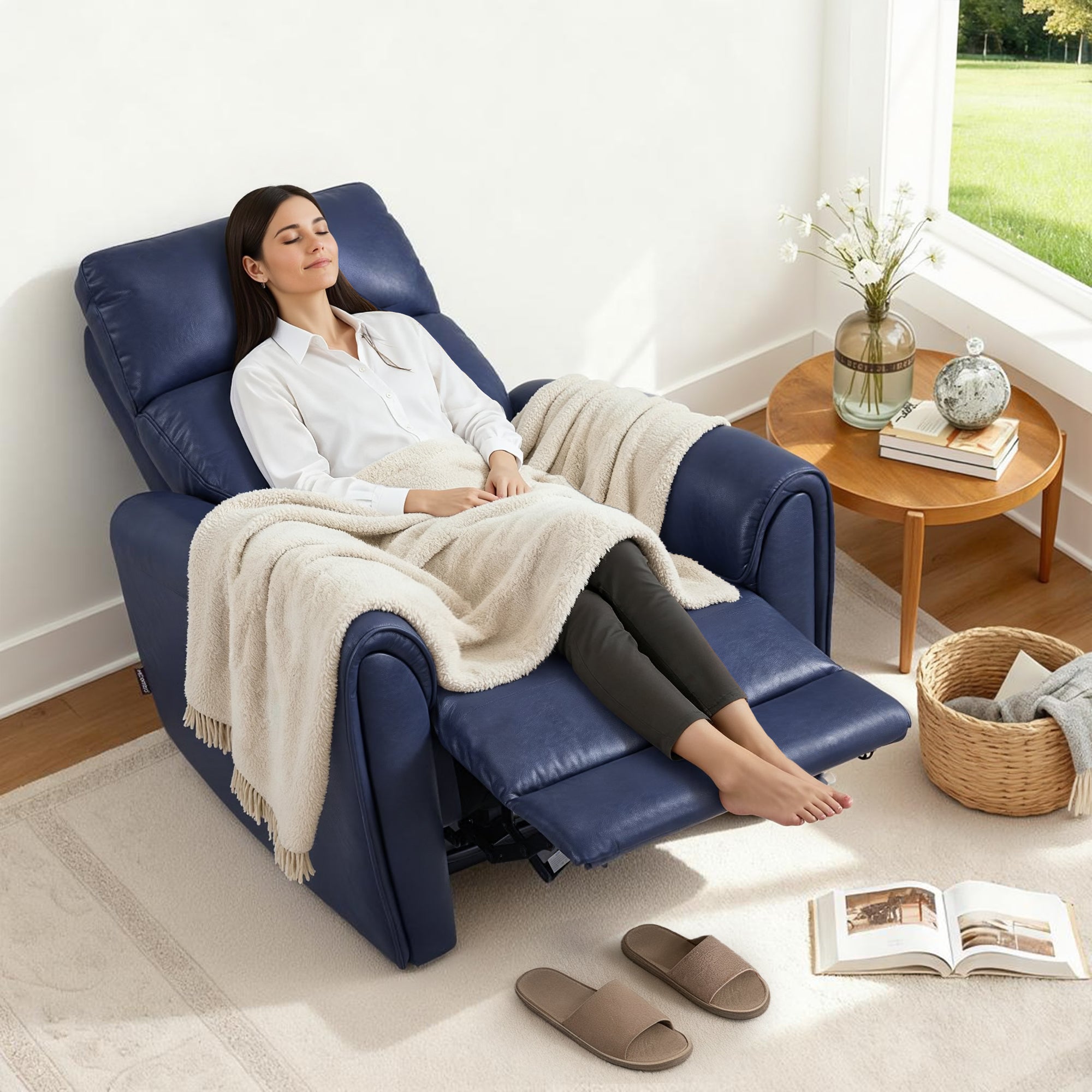 Zero Wall Hugger Recliners Chair for small space, Faux Leather PR699