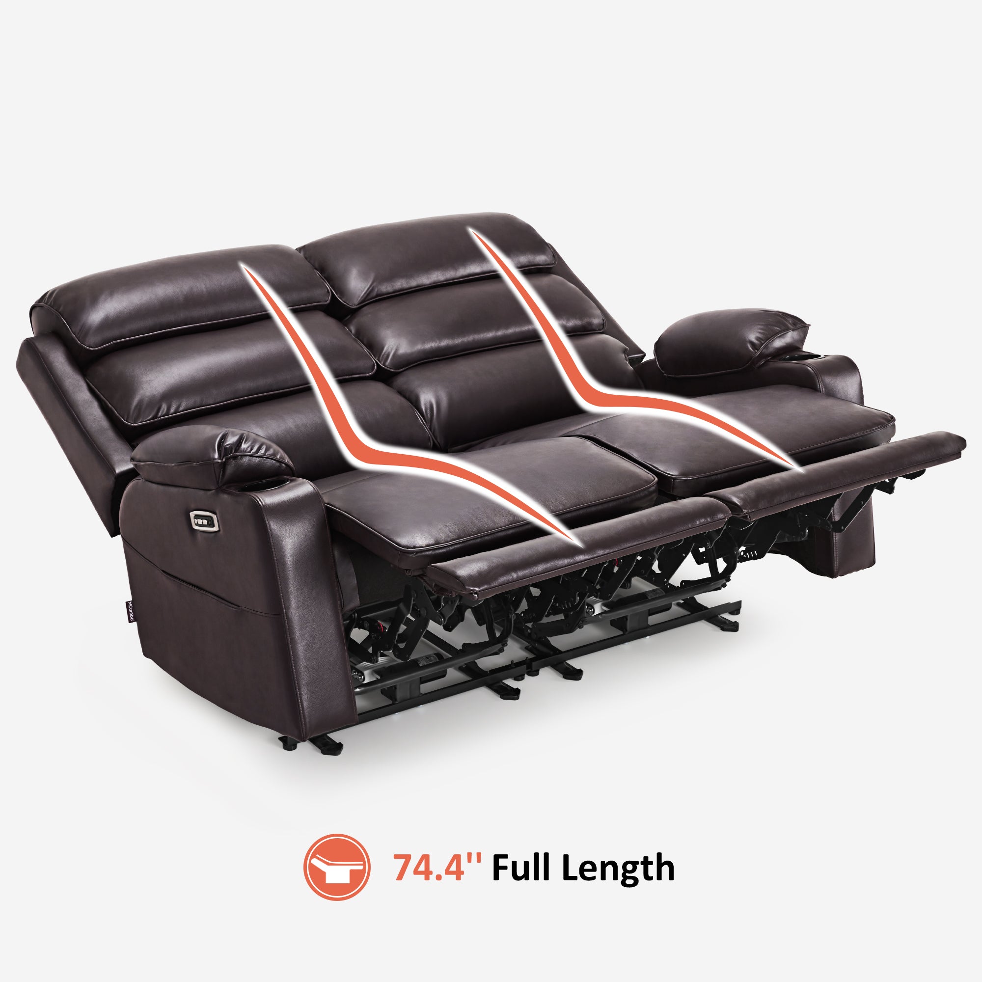 Power Reclining Loveseat with Heat and Massage, Faux Leather 6711