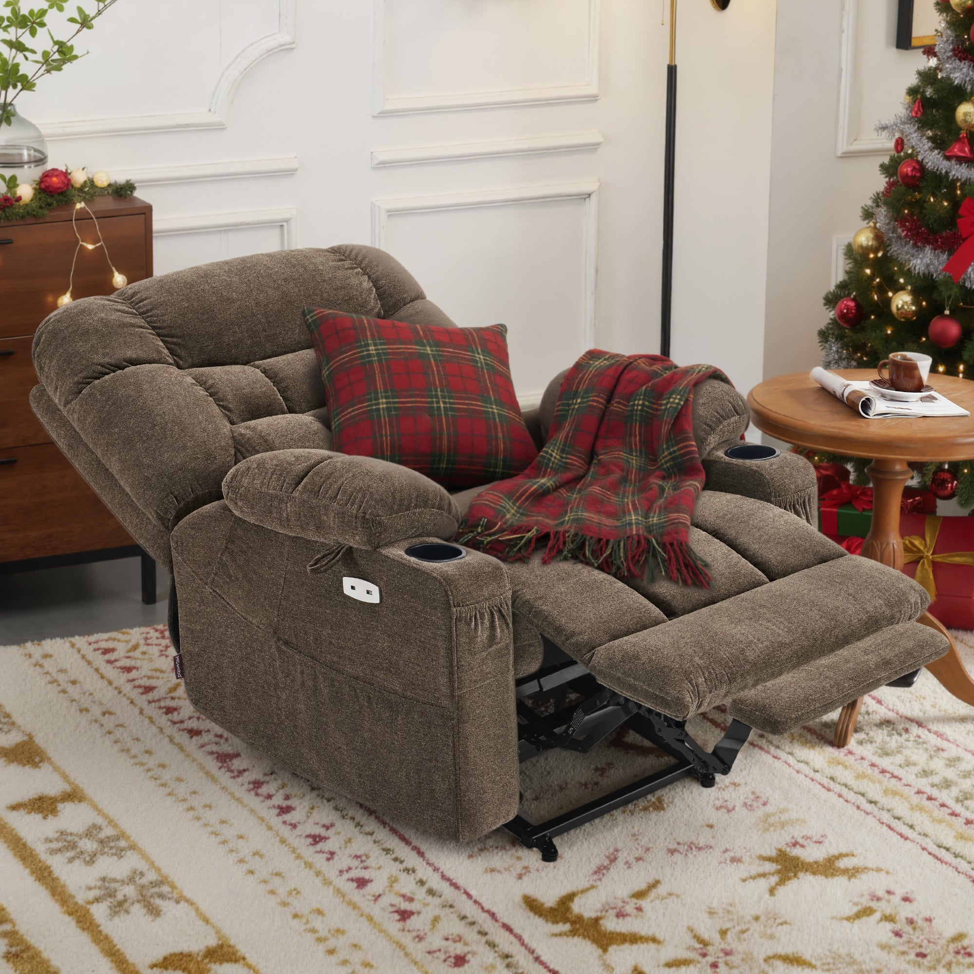 Dual Motor Power Lift Recliner Chair with Massage and Lumbar&seat Heating for Elderly, Lay-Flat for Sleeping, Extra Wide for Big and Tall, Fabric R7070