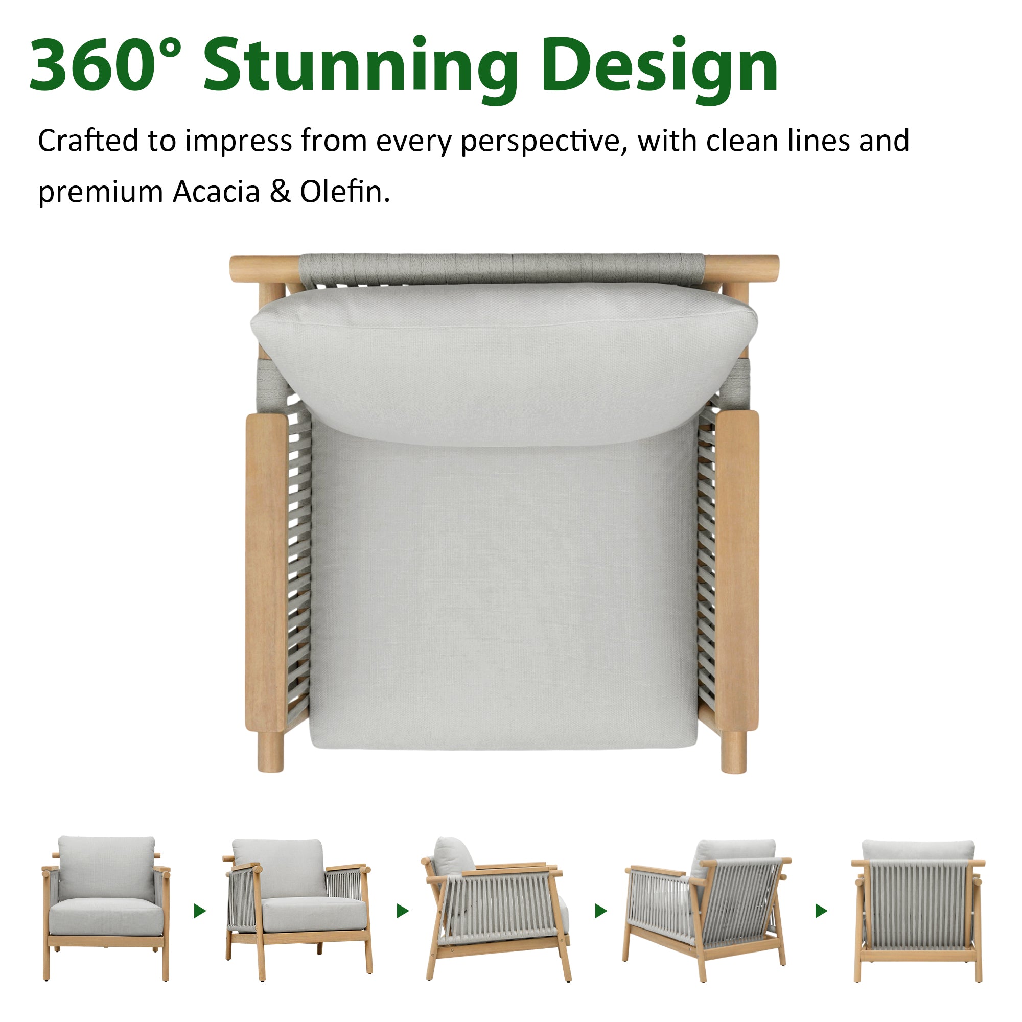 Patio Rattan Chair, Outdoor Wicker Furniture with 7.9″ Thickened Cushions and Acacia Wood Frame for Backyard, Deck, Indoor OF105