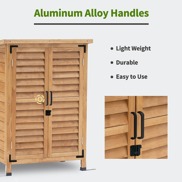 Mcombo Outdoor Wood Storage Cabinet, Small Size Garden Wooden Tool Shed with Double doors, Outside Tools Cabinet for Backyard (24.6”x 18.3”x38.2”) 6059-0985CR