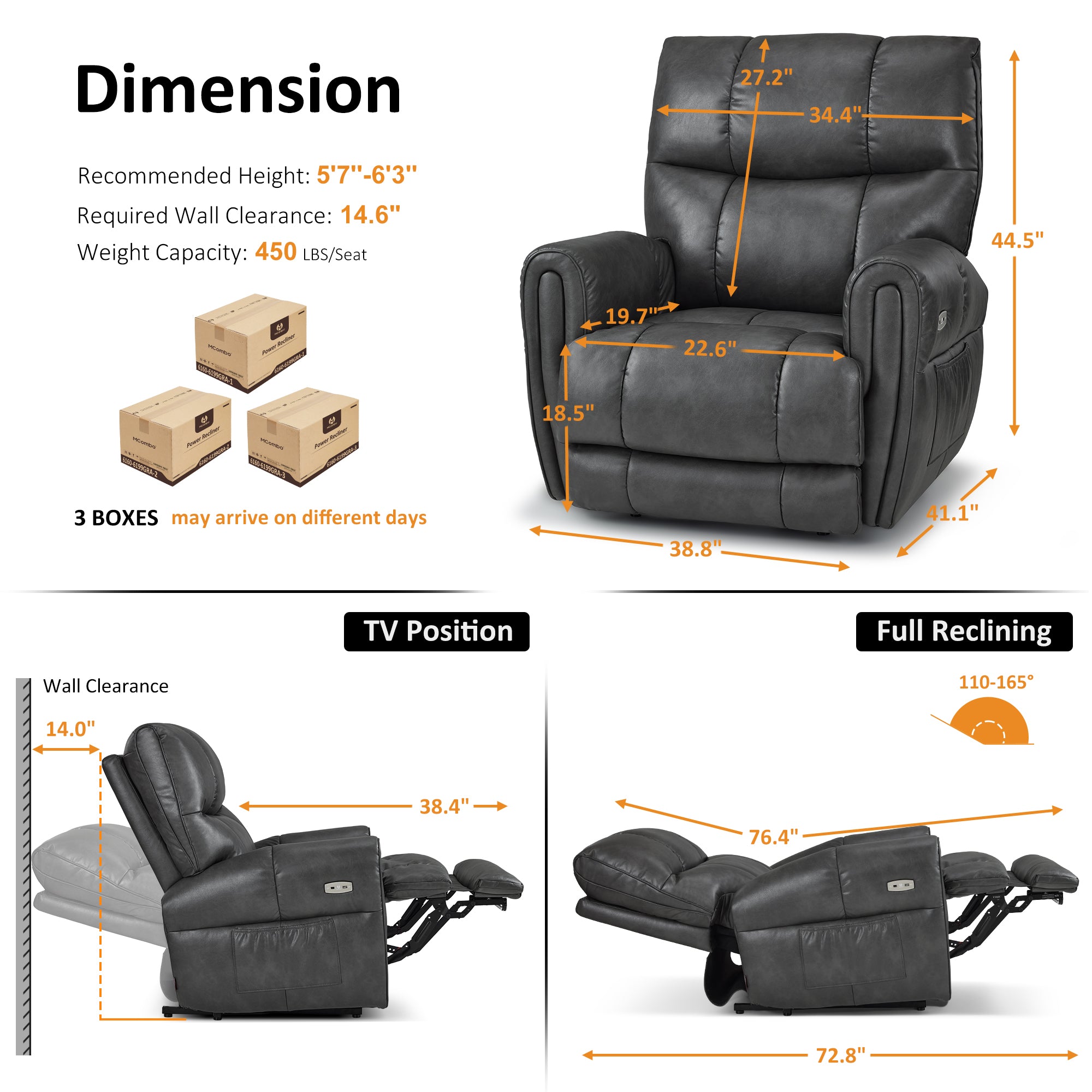 Large Dual Motor Power Recliner Chair with Heat and Vibration, 6199