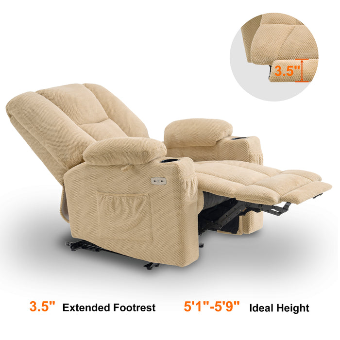 Mcombo Electric Power Recliner Chair with Massage & Heat, Extended Footrest, USB Ports, 2 Side Pockets, Cup Holders, Plush Fabric 8015