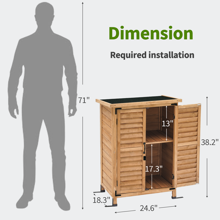 Mcombo Outdoor Wood Storage Cabinet, Small Size Garden Wooden Tool Shed with Double doors, Outside Tools Cabinet for Backyard (24.6”x 18.3”x38.2”) 6059-0985CR