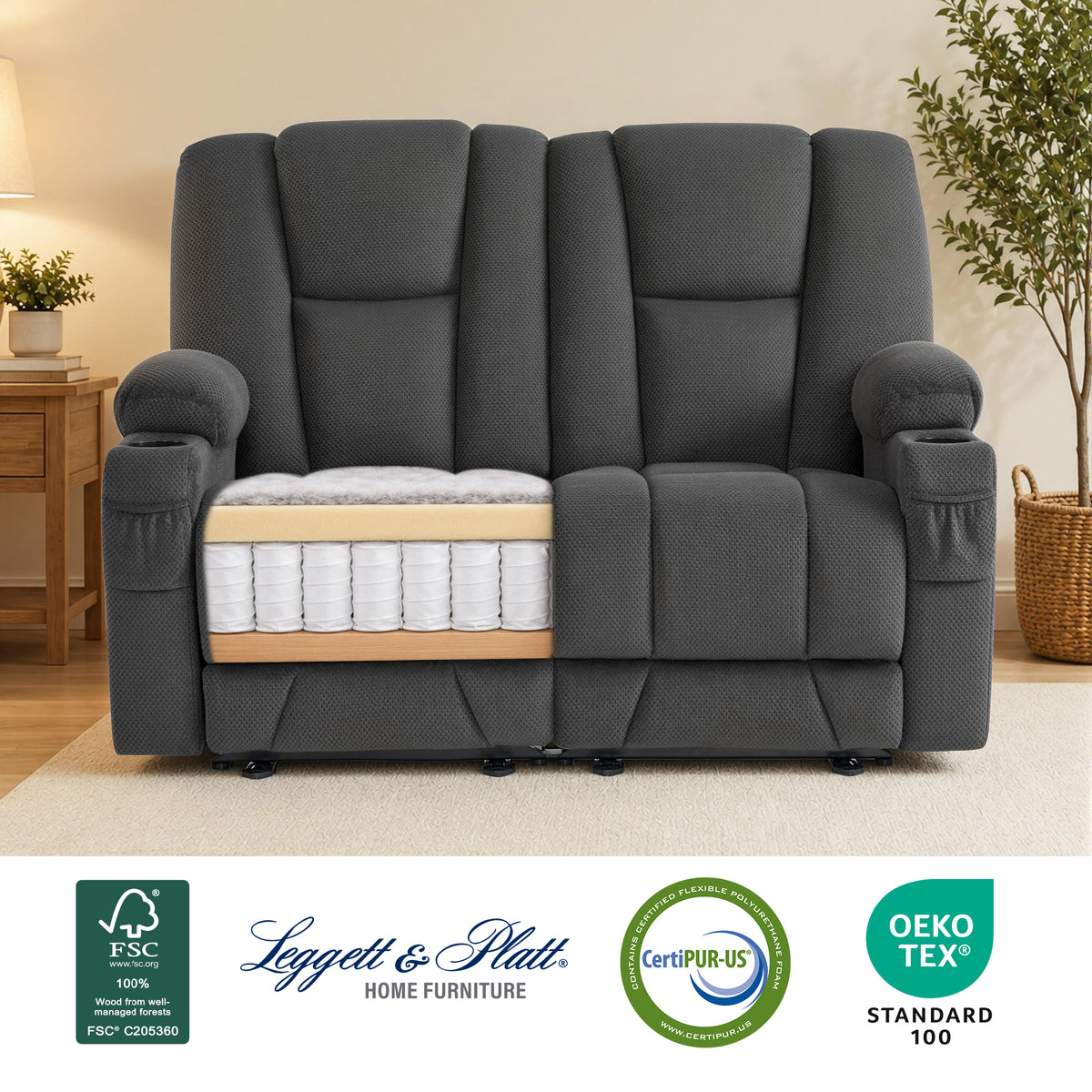 58 in Reclining Loveseat Recliner with Heat & Massage 6034M1