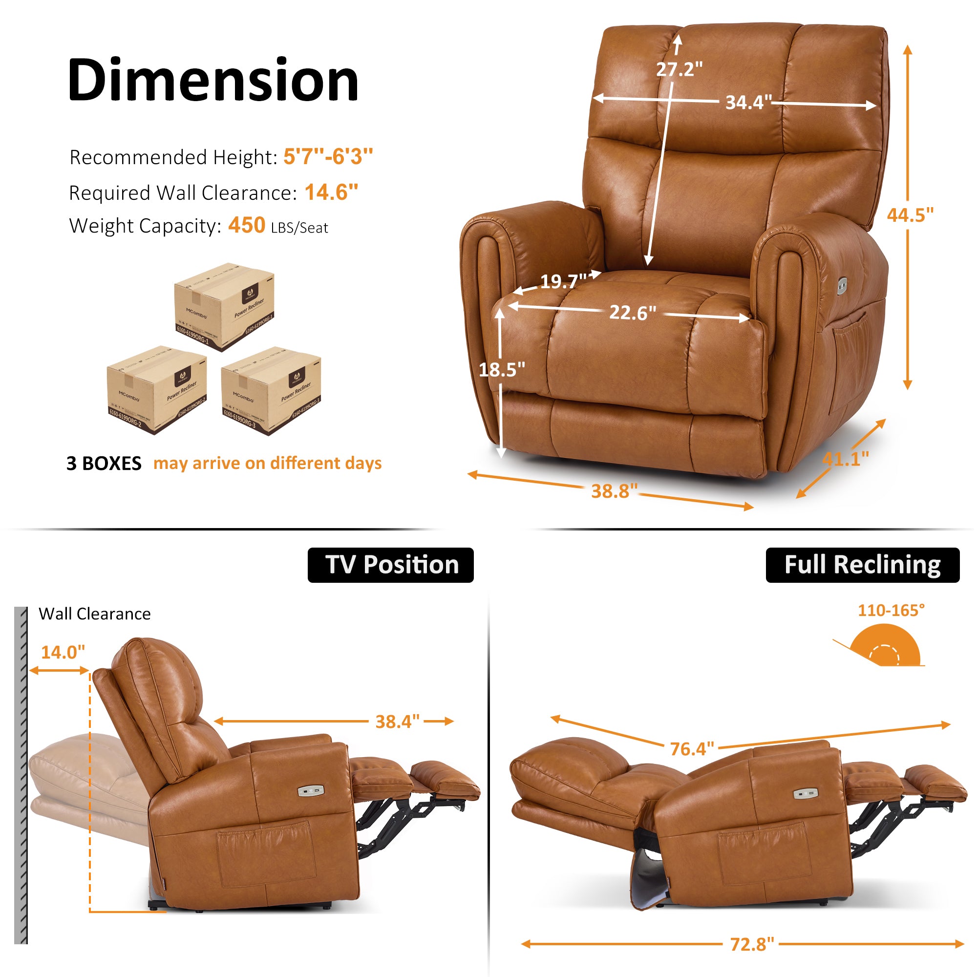 Large Dual Motor Power Recliner Chair with Heat and Vibration, 6199