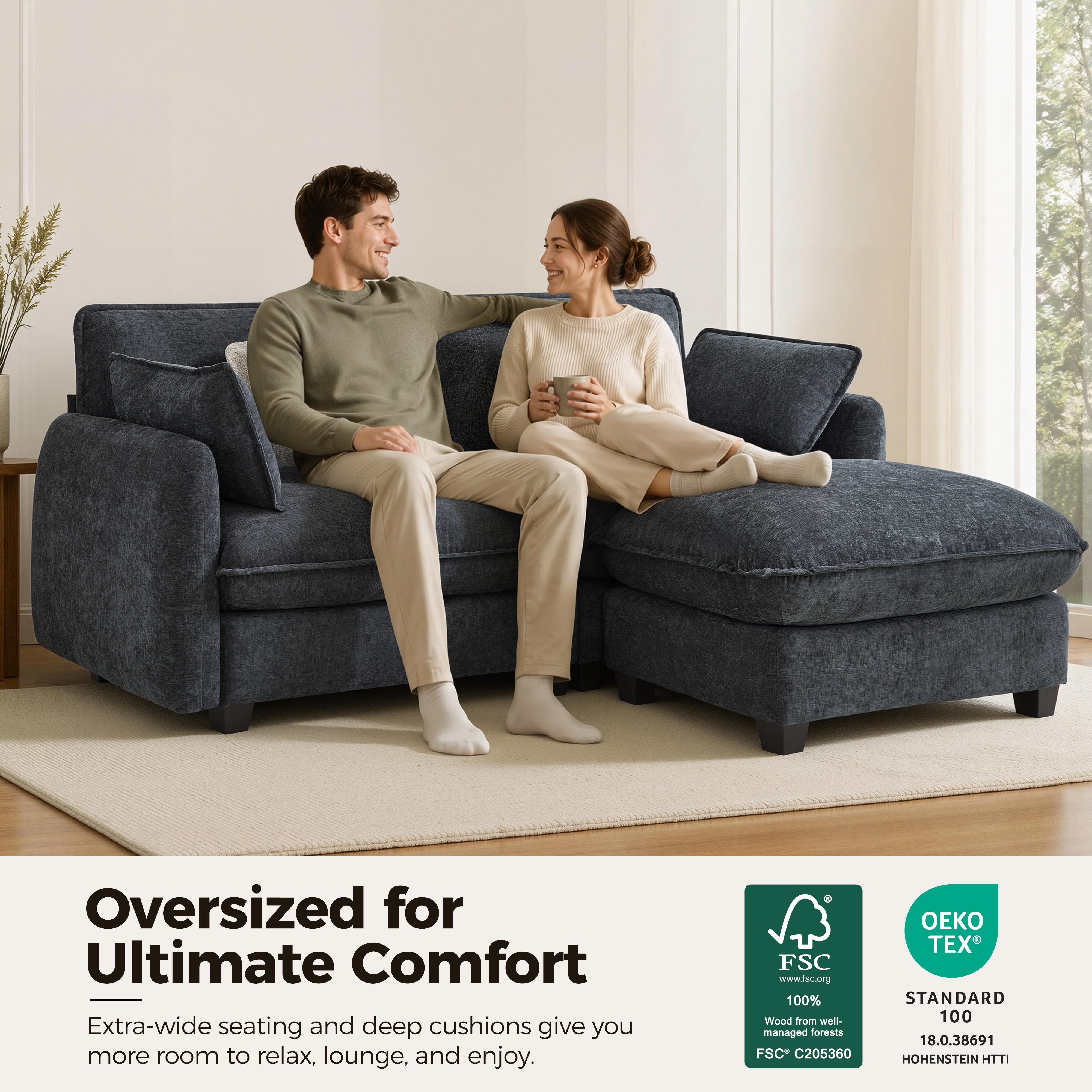 Oversized Cloud Modular Sectional Sofa, FSC Certified Sectional Couches with Ottoman for Living Room S0701