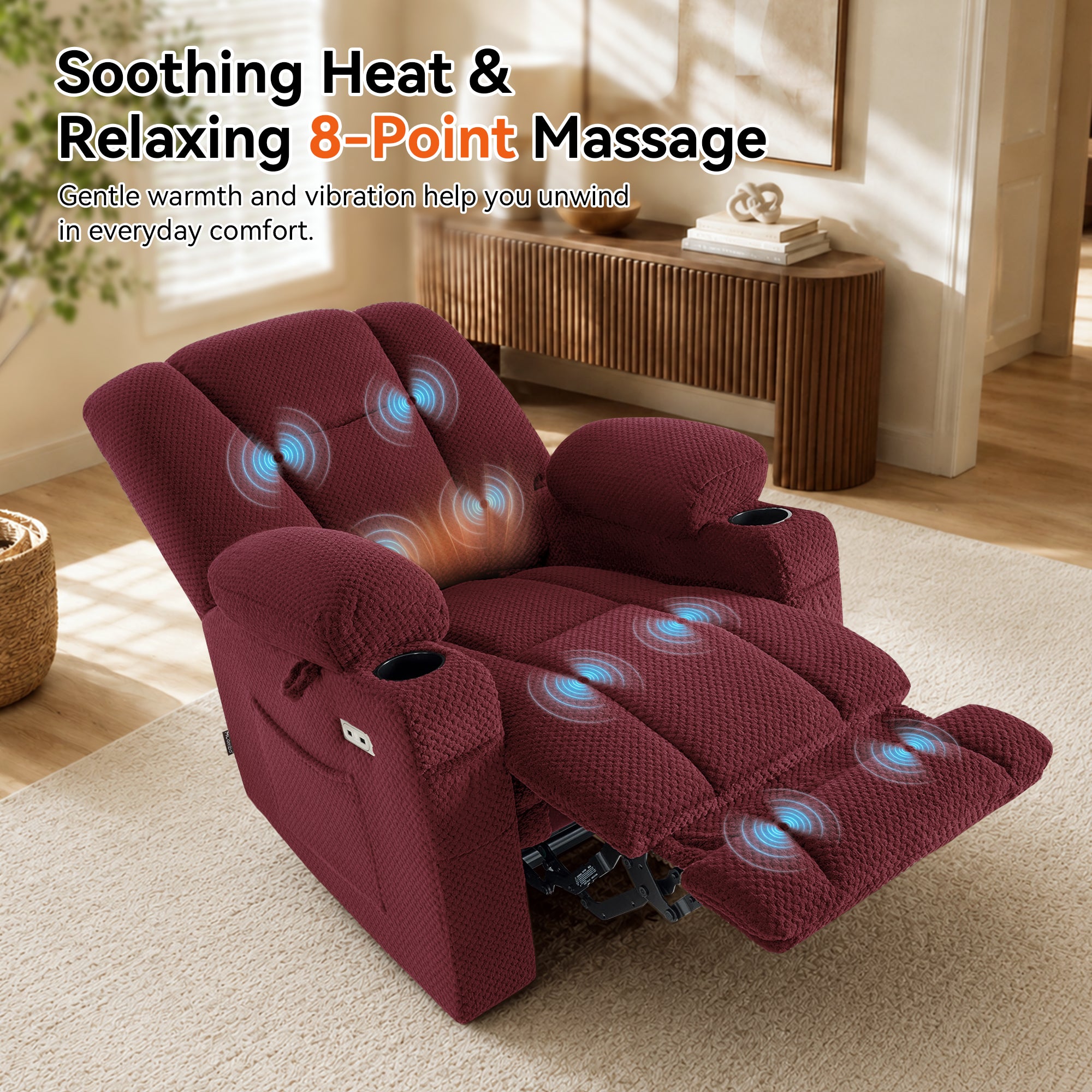 Power Recliner Chair with Massage and Heat, Fabric 8015|8017