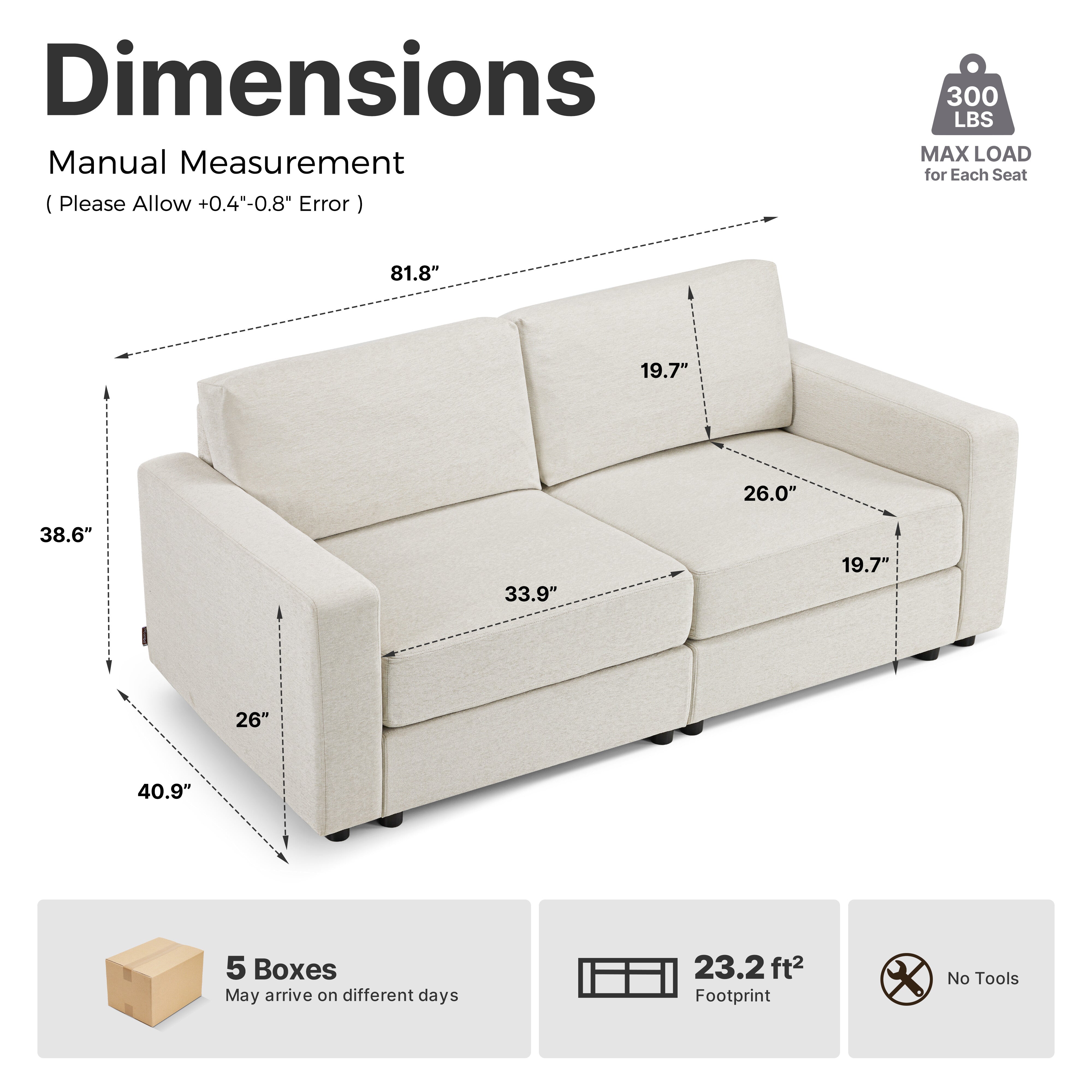 Oversized Sectional Sofa with 26" Deep Seat, Storage Ottoman, Pet-Friendly Fabric S6366