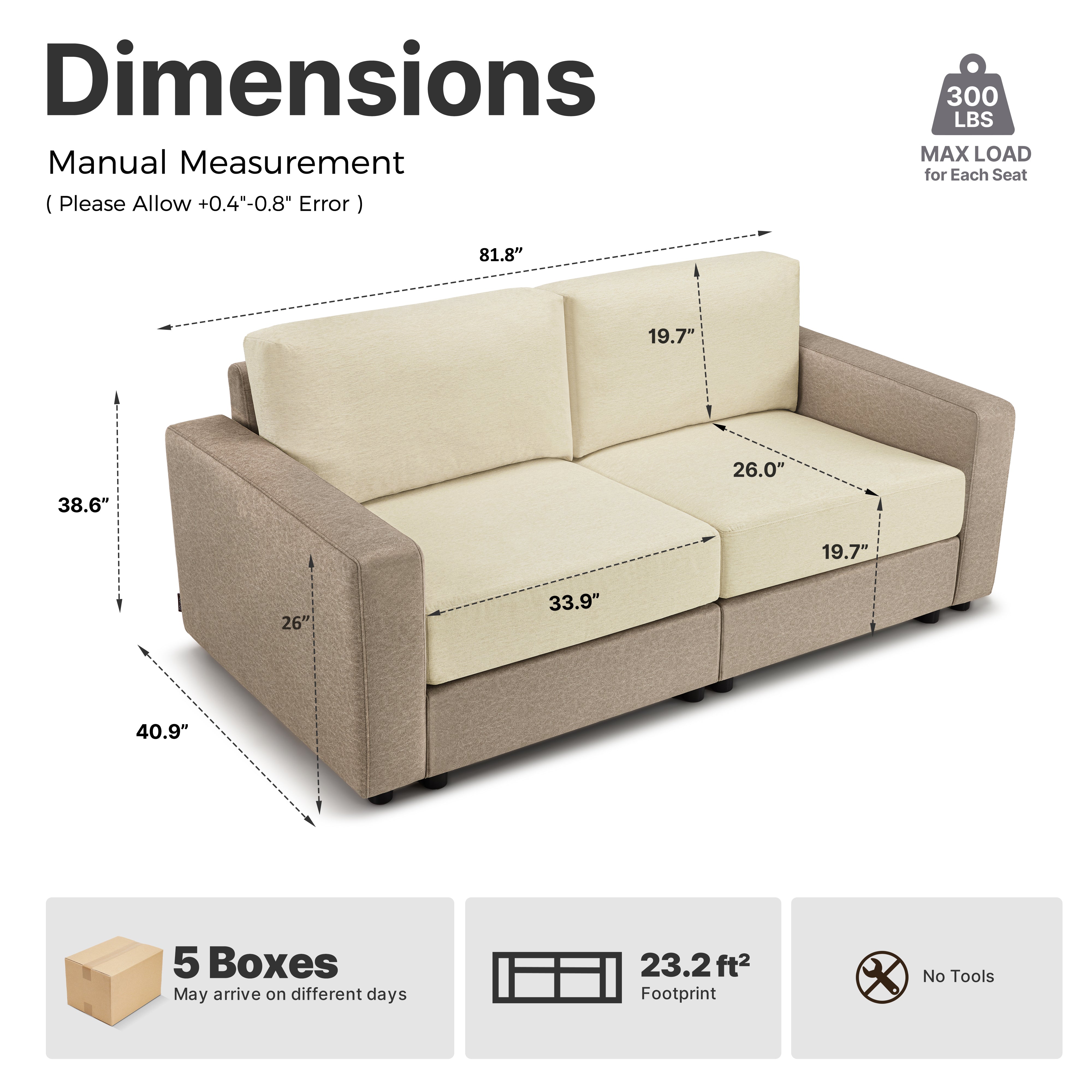 Oversized Sectional Sofa with 26" Deep Seat, Storage Ottoman, Pet-Friendly Fabric S6366
