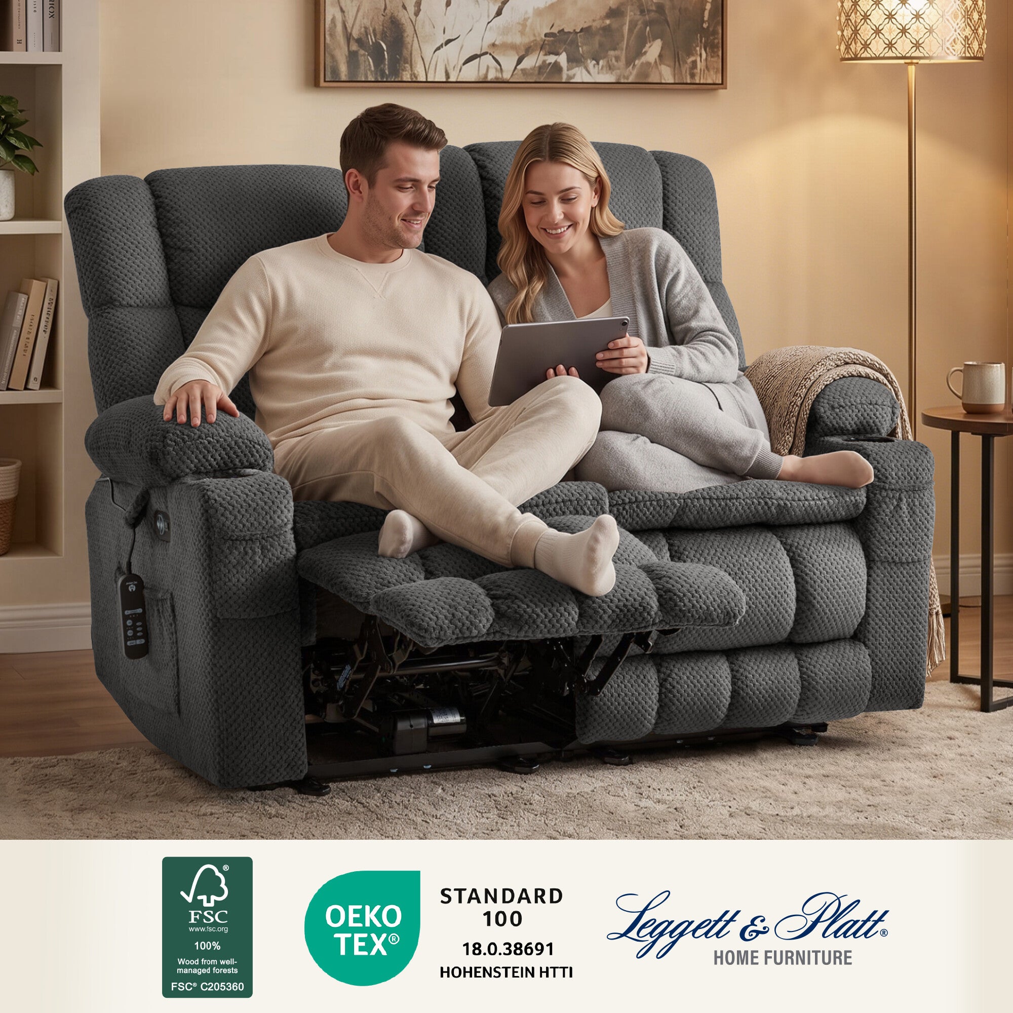 Power Reclining Loveseat with Heat and Massage, Fabric 6314|6316M3