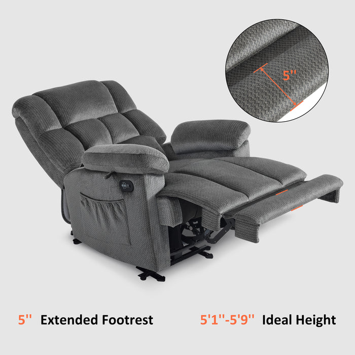 MCombo Power Recliner Chair with Heat and Massage, Electric Reclining Chair for Living Room, USB Ports, 2 Side Pockets, Fabric 6160-R6233