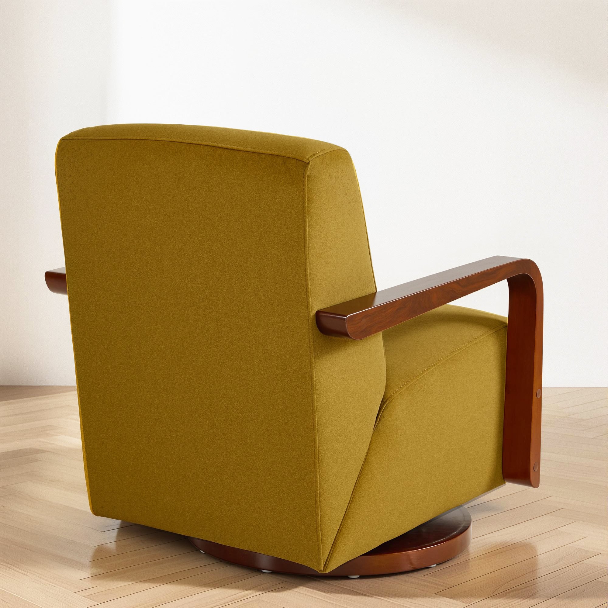 Swivel Glider Accent Chair, Wood Arm, Pet-Friendly Fabric, Classic Style for Living Room & Bedroom