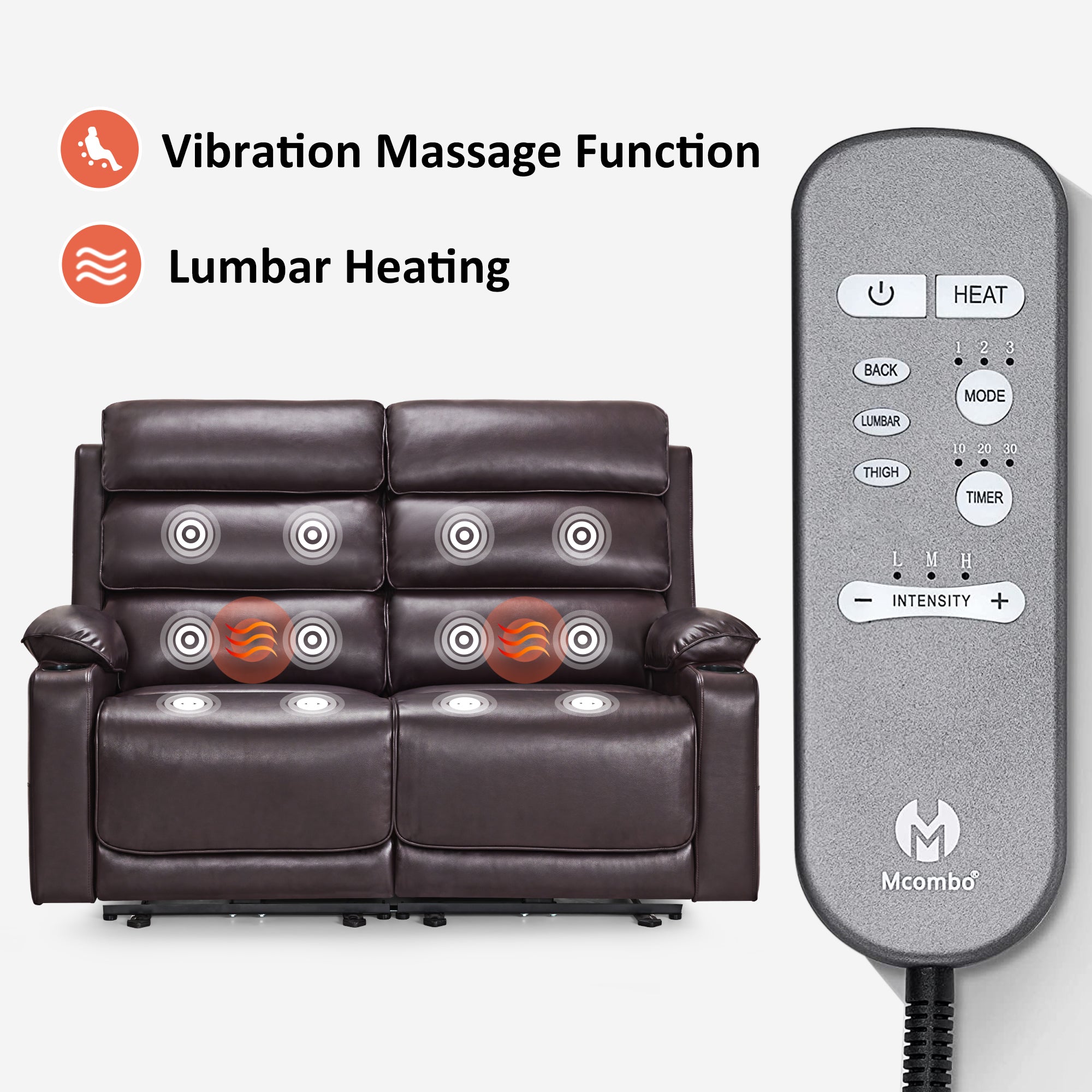 Power Reclining Loveseat with Heat and Massage, Faux Leather 6711