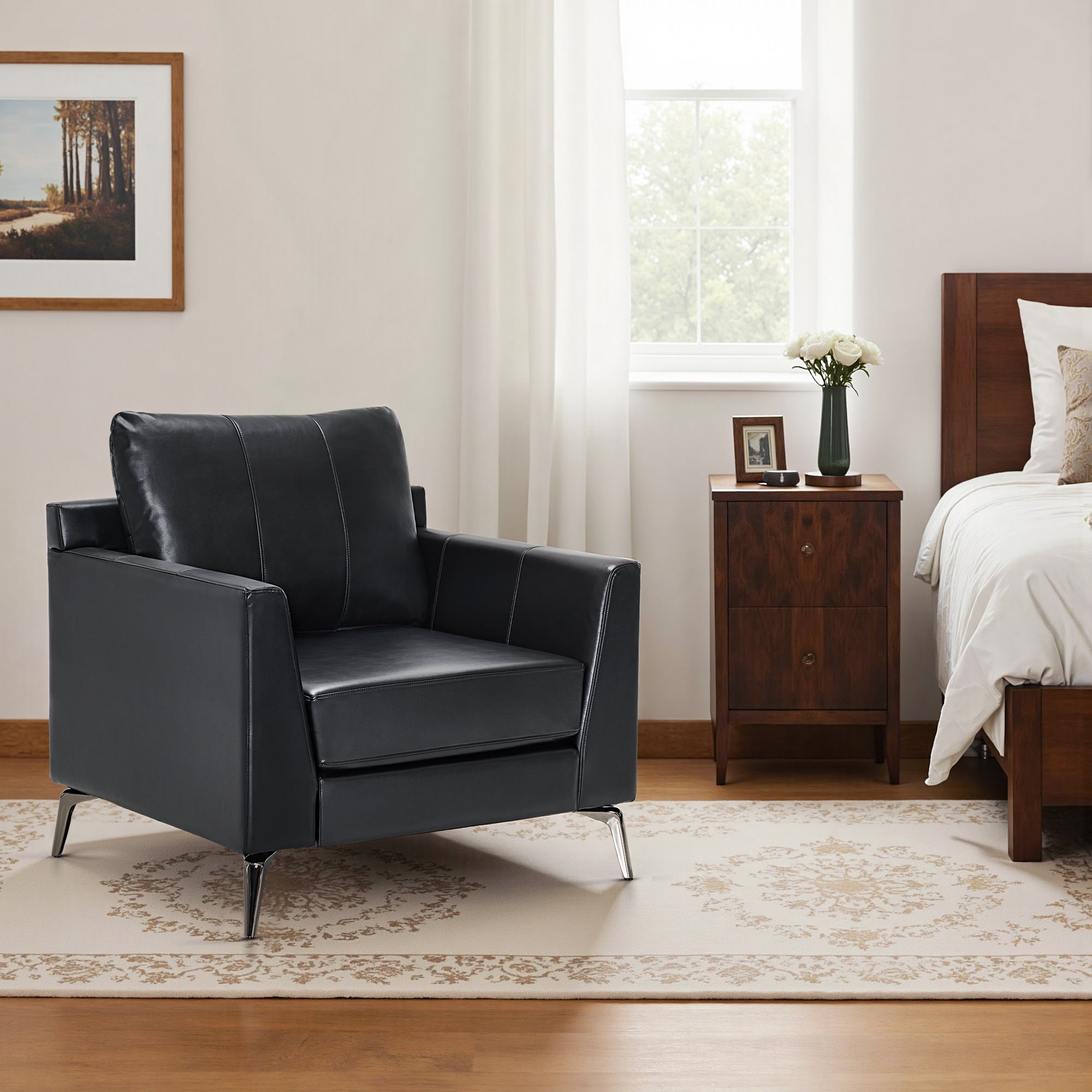 Stationary Accent Chair, Faux Leather 4629